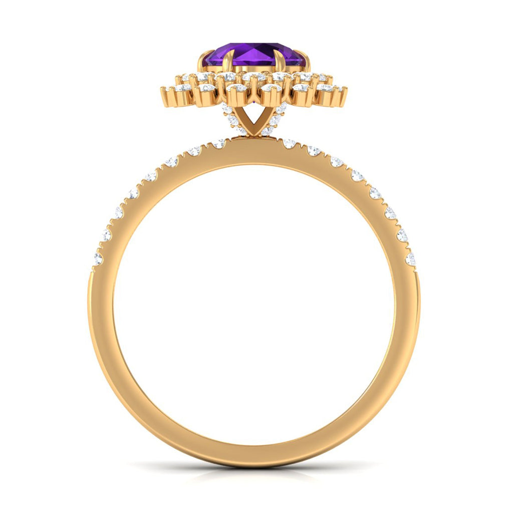 Round Amethyst Statement Engagement Ring with Moissanite