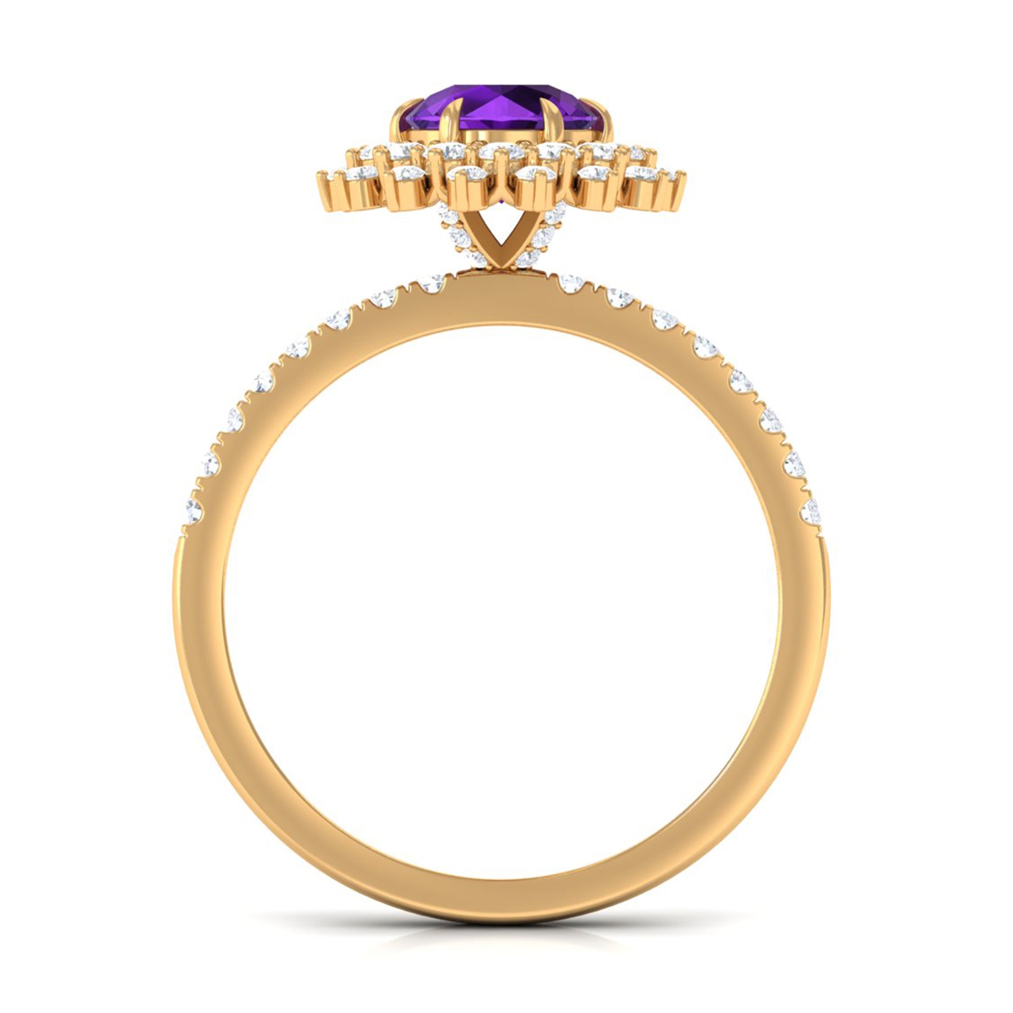 Round Amethyst Statement Engagement Ring with Moissanite
