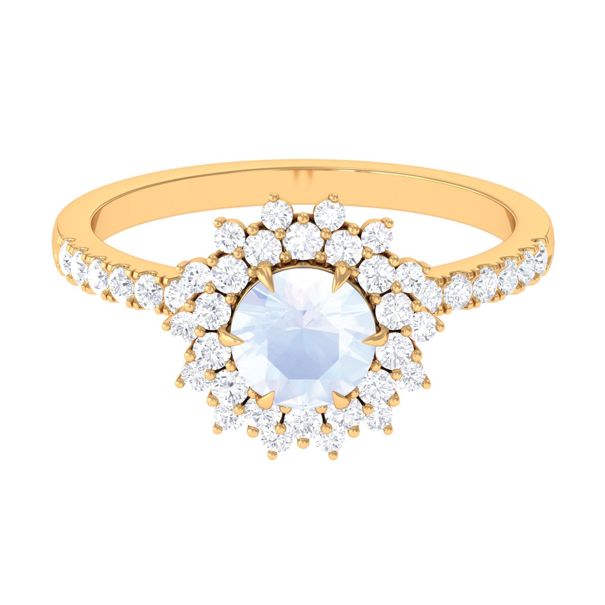 1.5 CT Round Moonstone Statement Engagement Ring with Moissanite