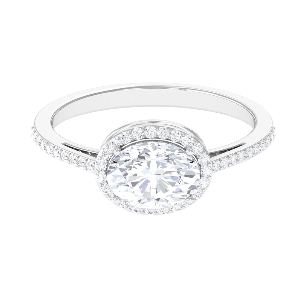 2.5 CT Oval Simulated Diamond East West Halo Engagement Ring