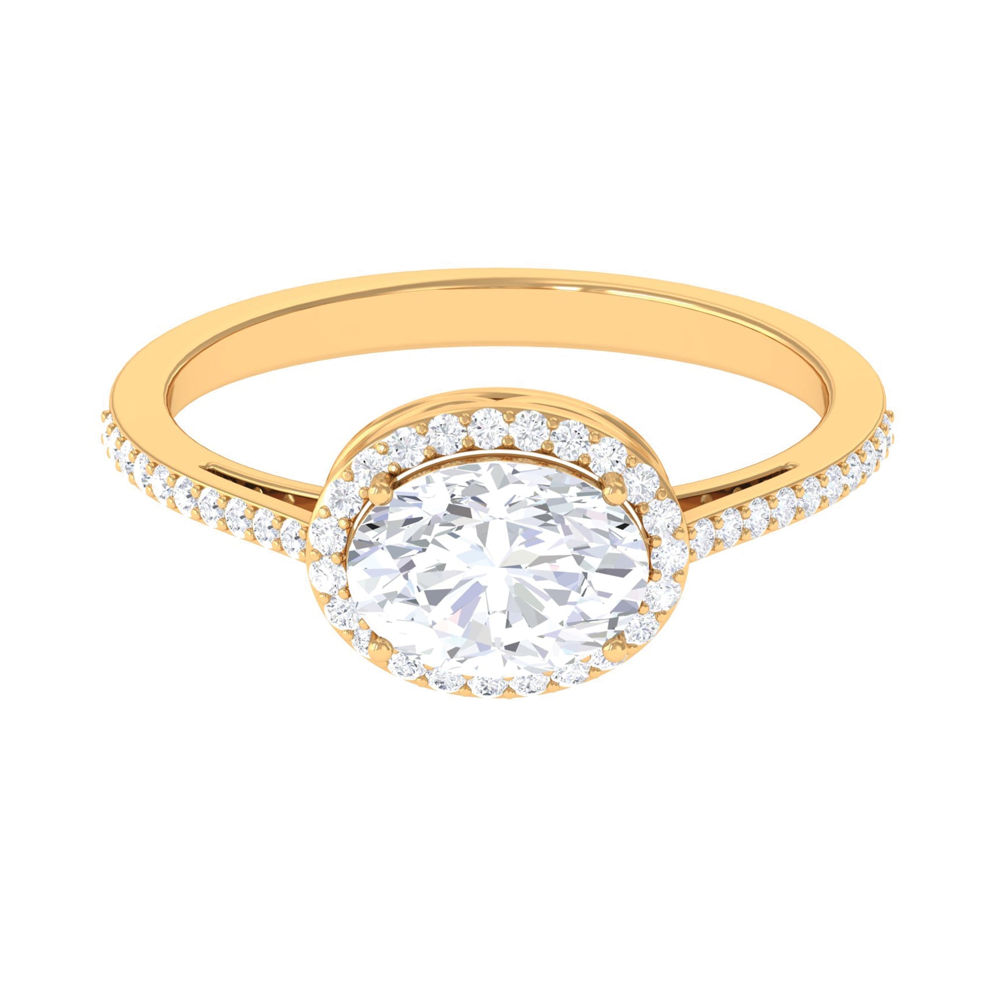 2.5 CT Oval Simulated Diamond East West Halo Engagement Ring
