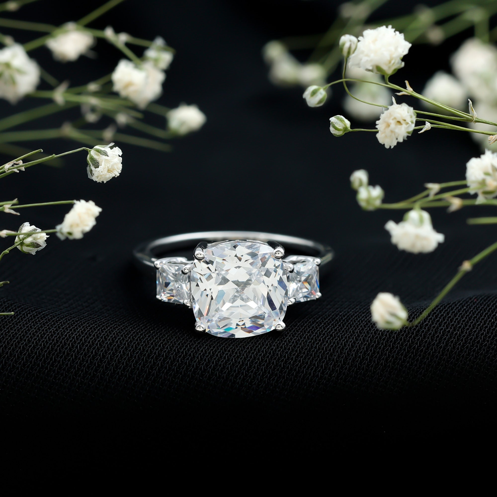 Certified 6 Carat Cubic Zirconia Three Stone Engagement Ring