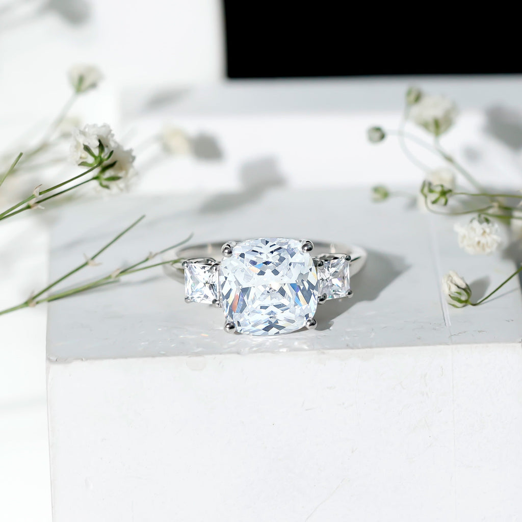 Certified 6 Carat Cubic Zirconia Three Stone Engagement Ring