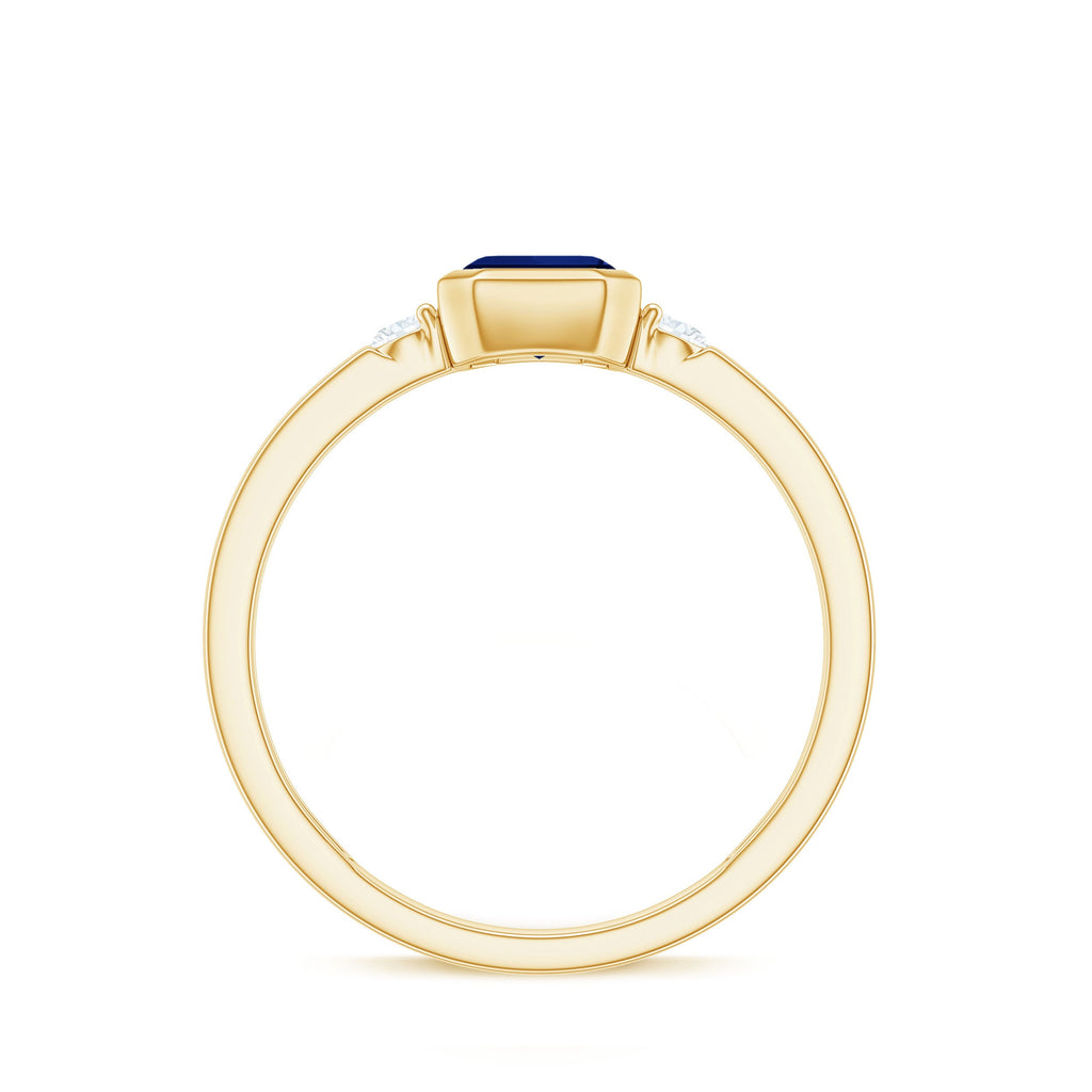Bezel Set Octagon Cut Created Blue Sapphire Engagement Ring with Diamond