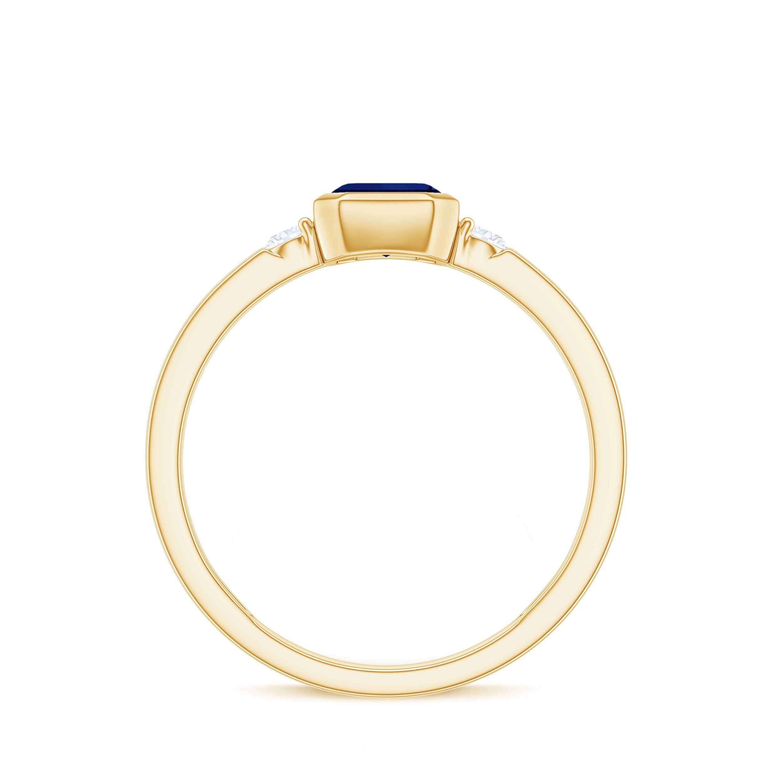 Bezel Set Octagon Cut Created Blue Sapphire Engagement Ring with Diamond
