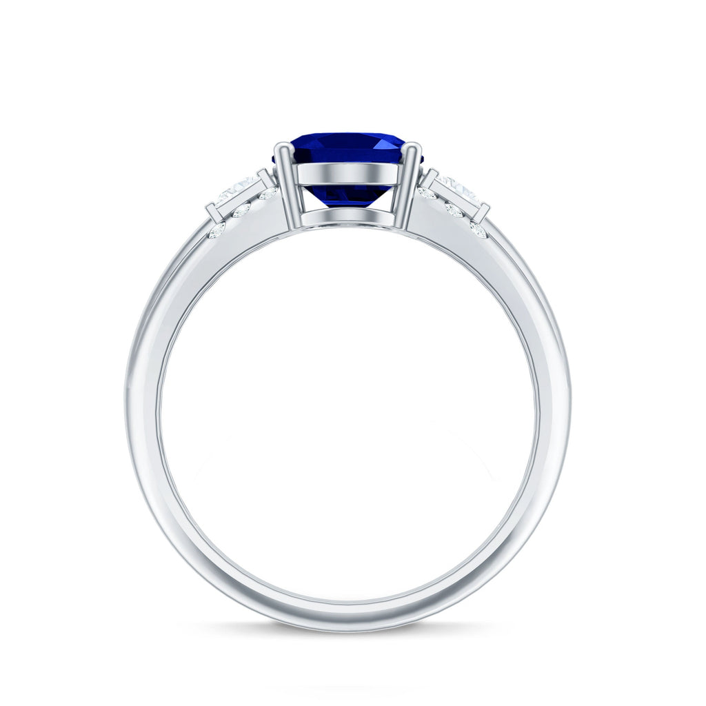 Lab Created Blue Sapphire Solitaire Engagement Ring with Diamond