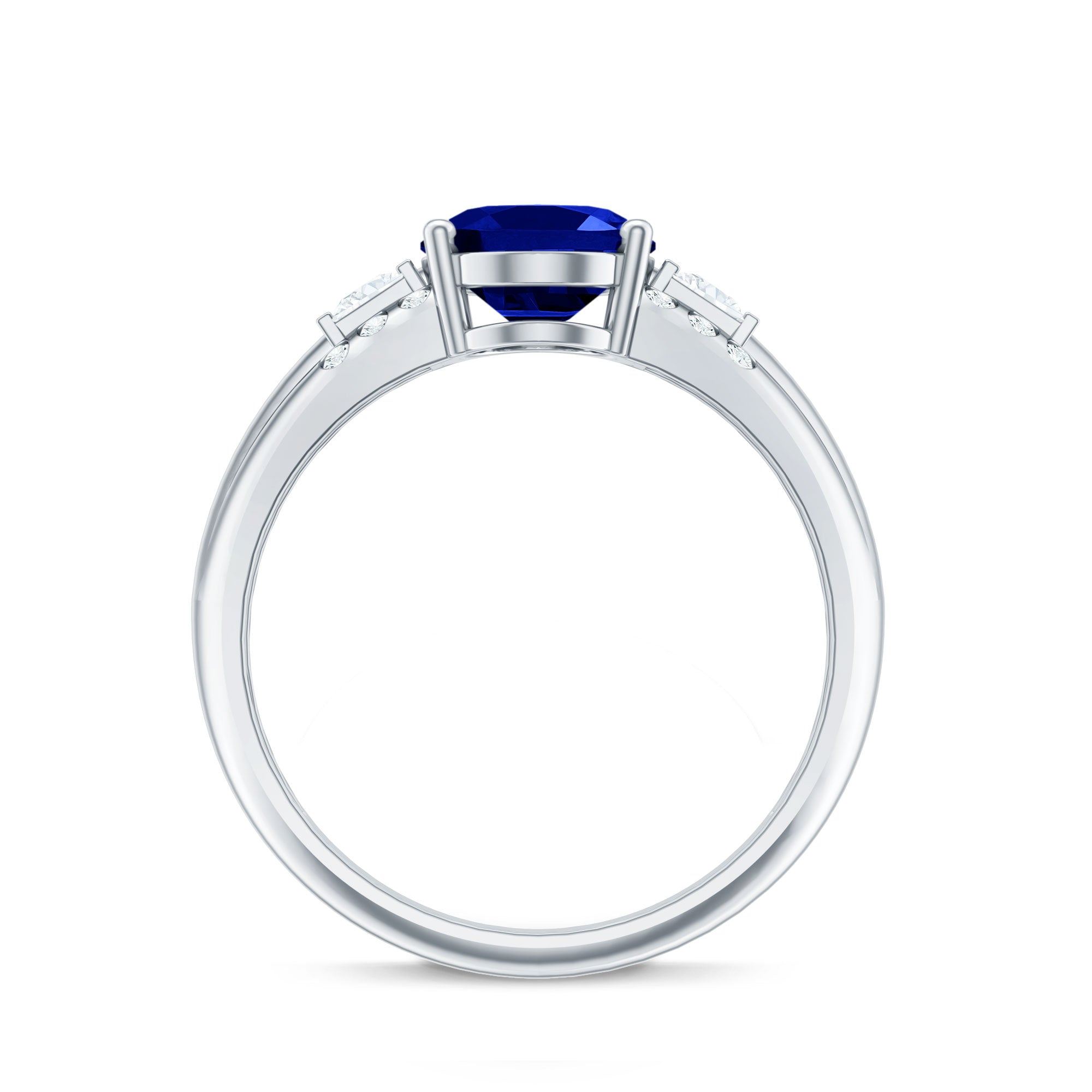 Lab Created Blue Sapphire Solitaire Engagement Ring with Diamond