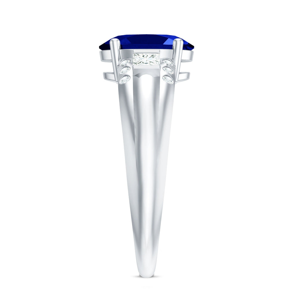 Lab Created Blue Sapphire Solitaire Engagement Ring with Diamond