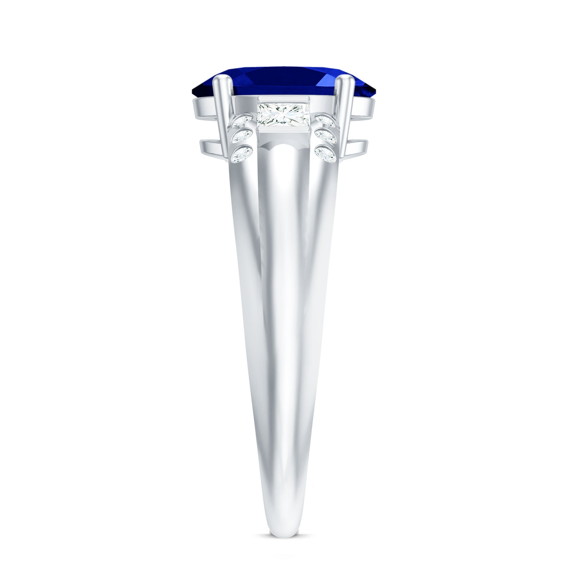 Lab Created Blue Sapphire Solitaire Engagement Ring with Diamond