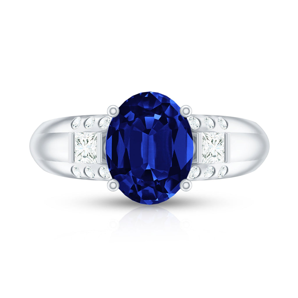 Lab Created Blue Sapphire Solitaire Engagement Ring with Diamond