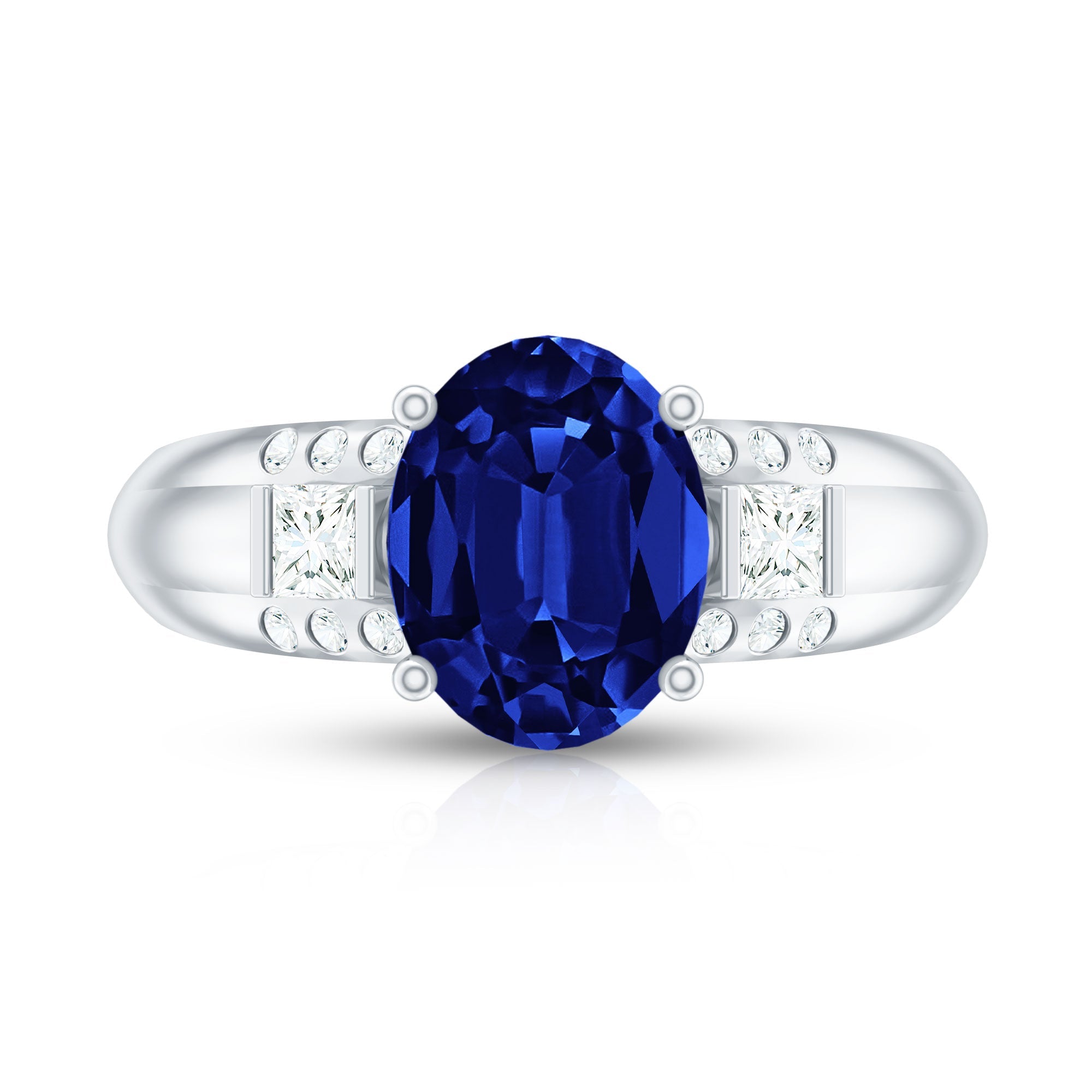 Lab Created Blue Sapphire Solitaire Engagement Ring with Diamond