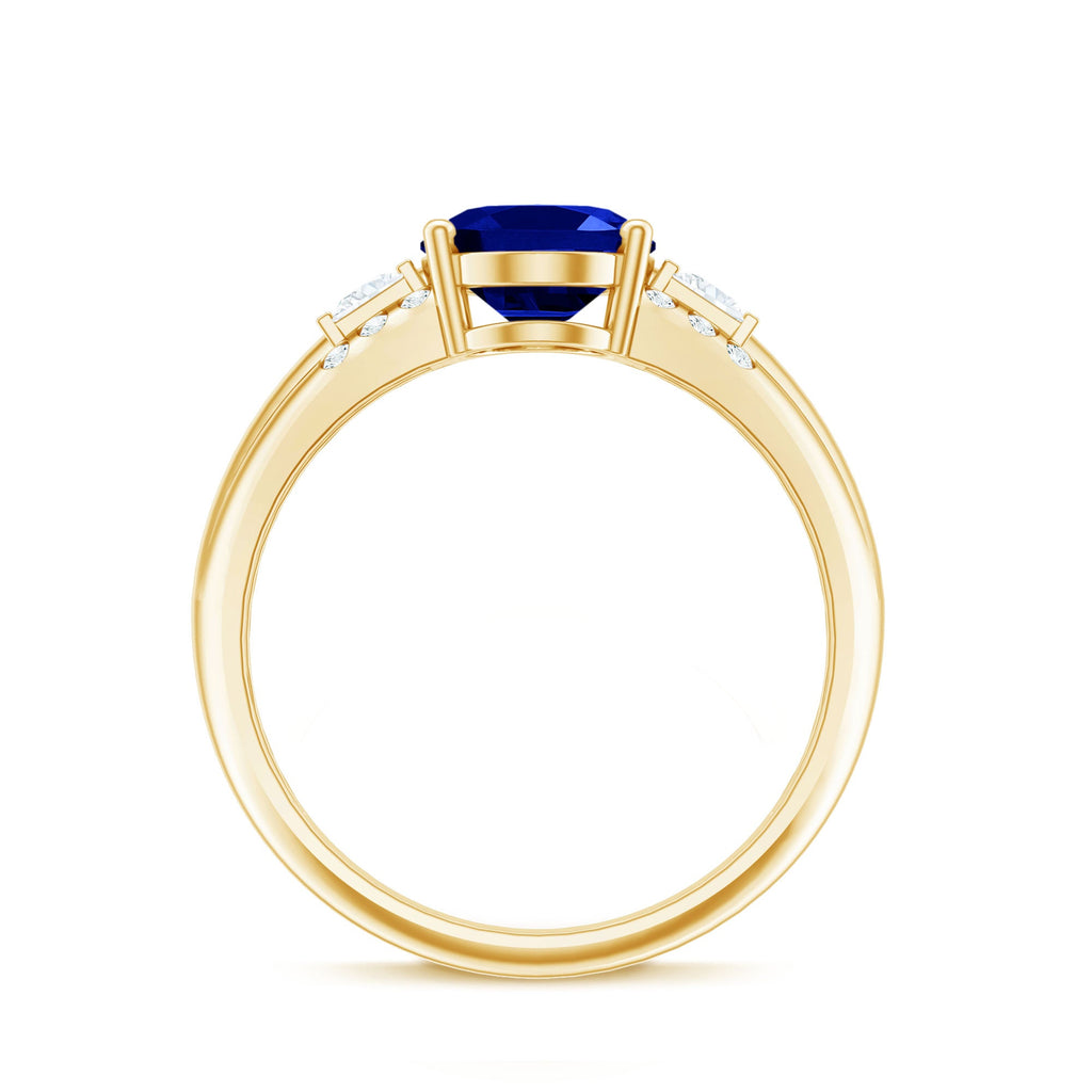 Lab Created Blue Sapphire Solitaire Engagement Ring with Diamond