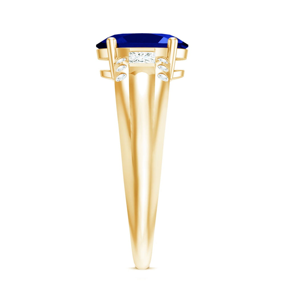 Lab Created Blue Sapphire Solitaire Engagement Ring with Diamond