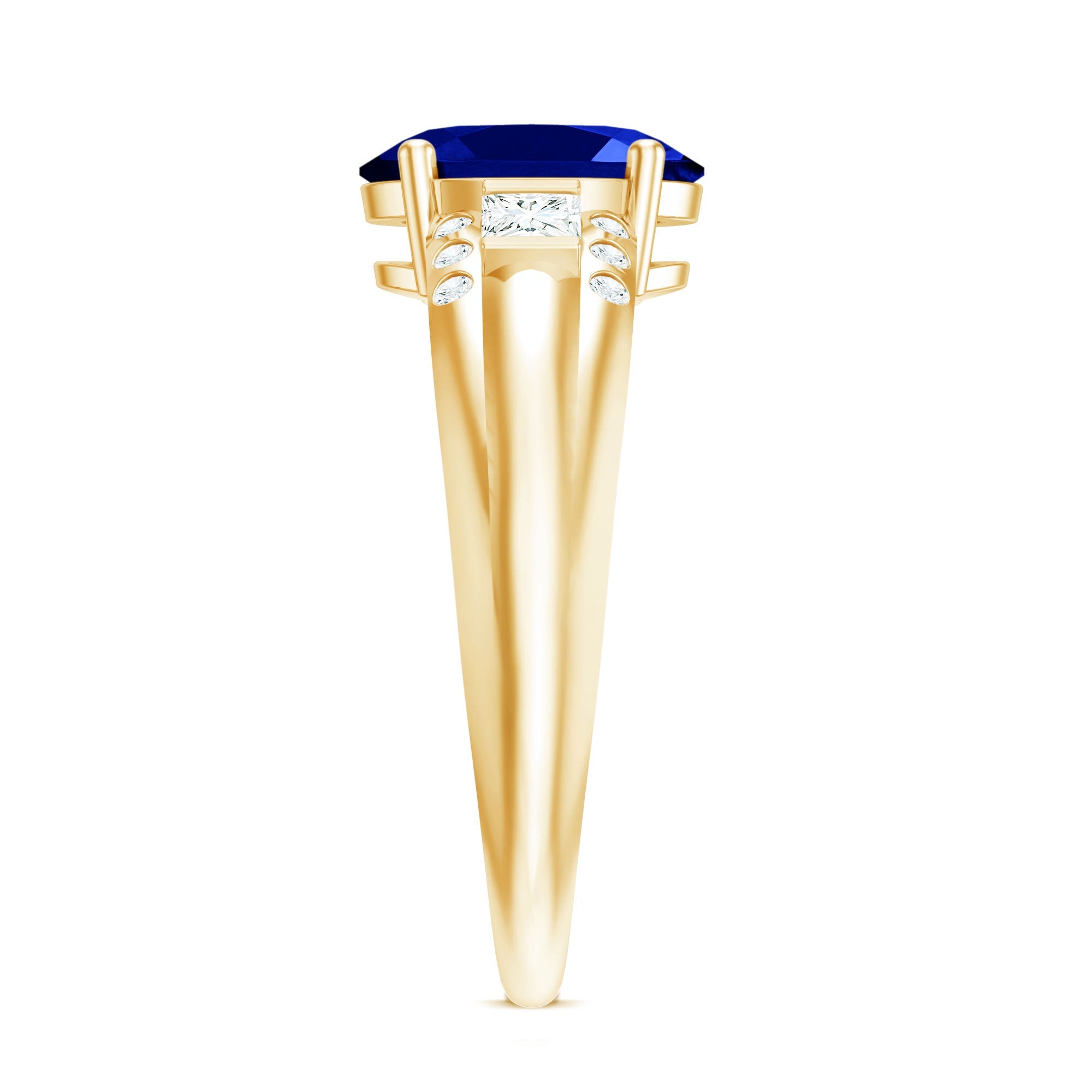 Lab Created Blue Sapphire Solitaire Engagement Ring with Diamond