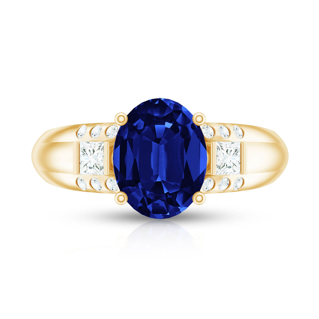 Lab Created Blue Sapphire Solitaire Engagement Ring with Diamond