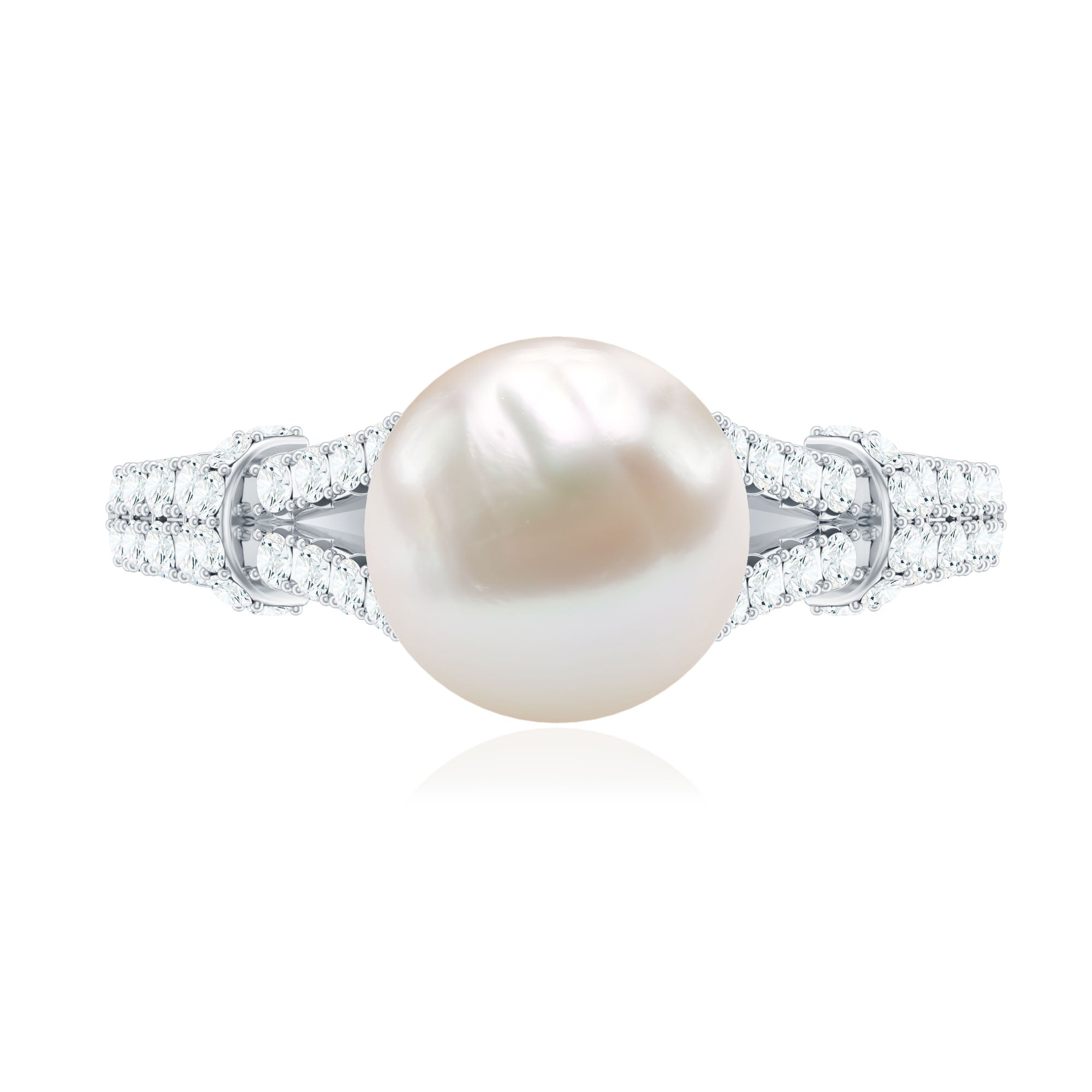 Natural White Freshwater Pearl Solitaire Engagement Ring with Diamond