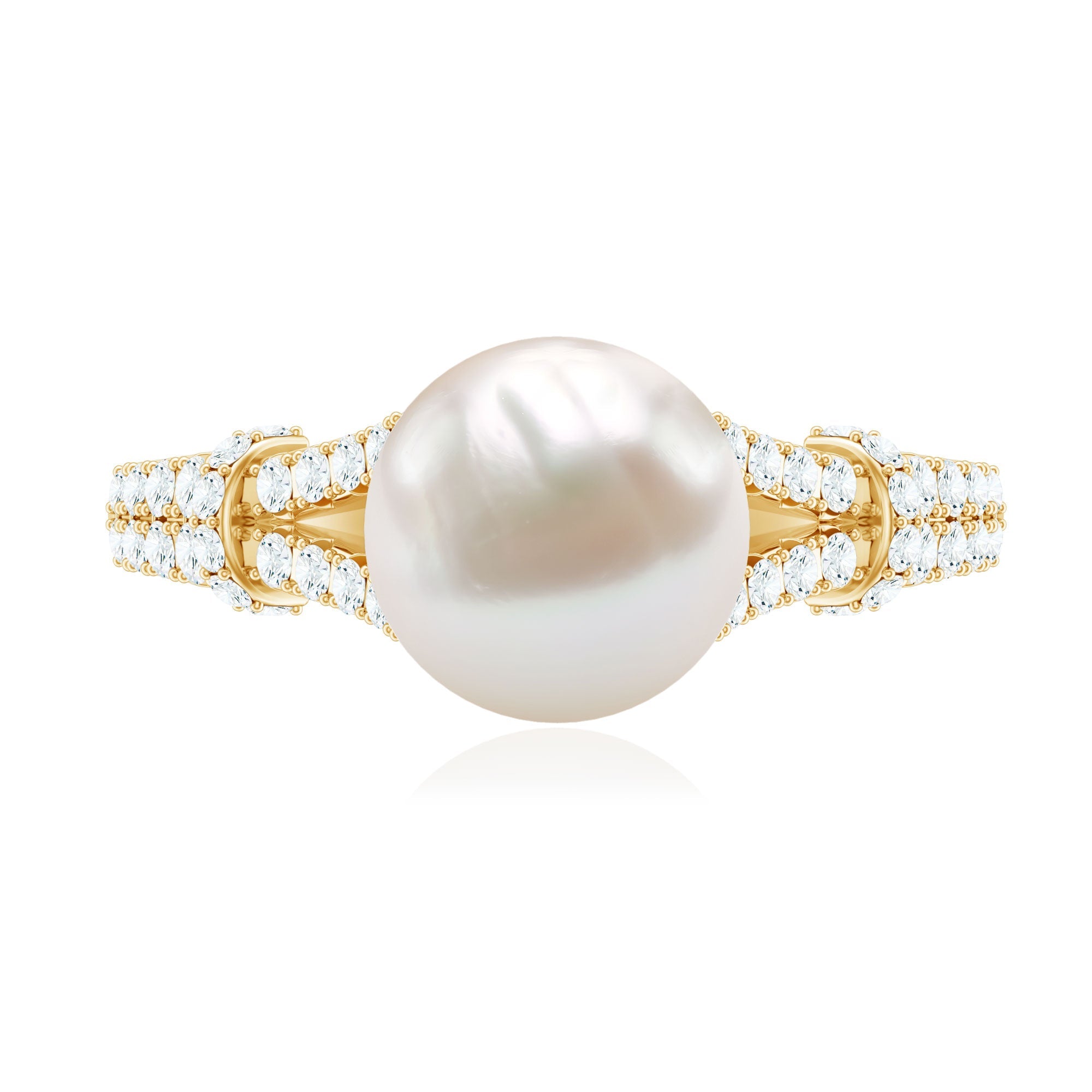 Natural White Freshwater Pearl Solitaire Engagement Ring with Diamond