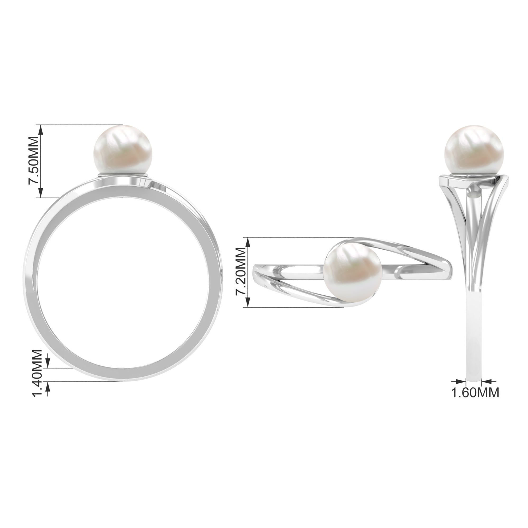 Round Freshwater Pearl Solitaire Bypass Ring