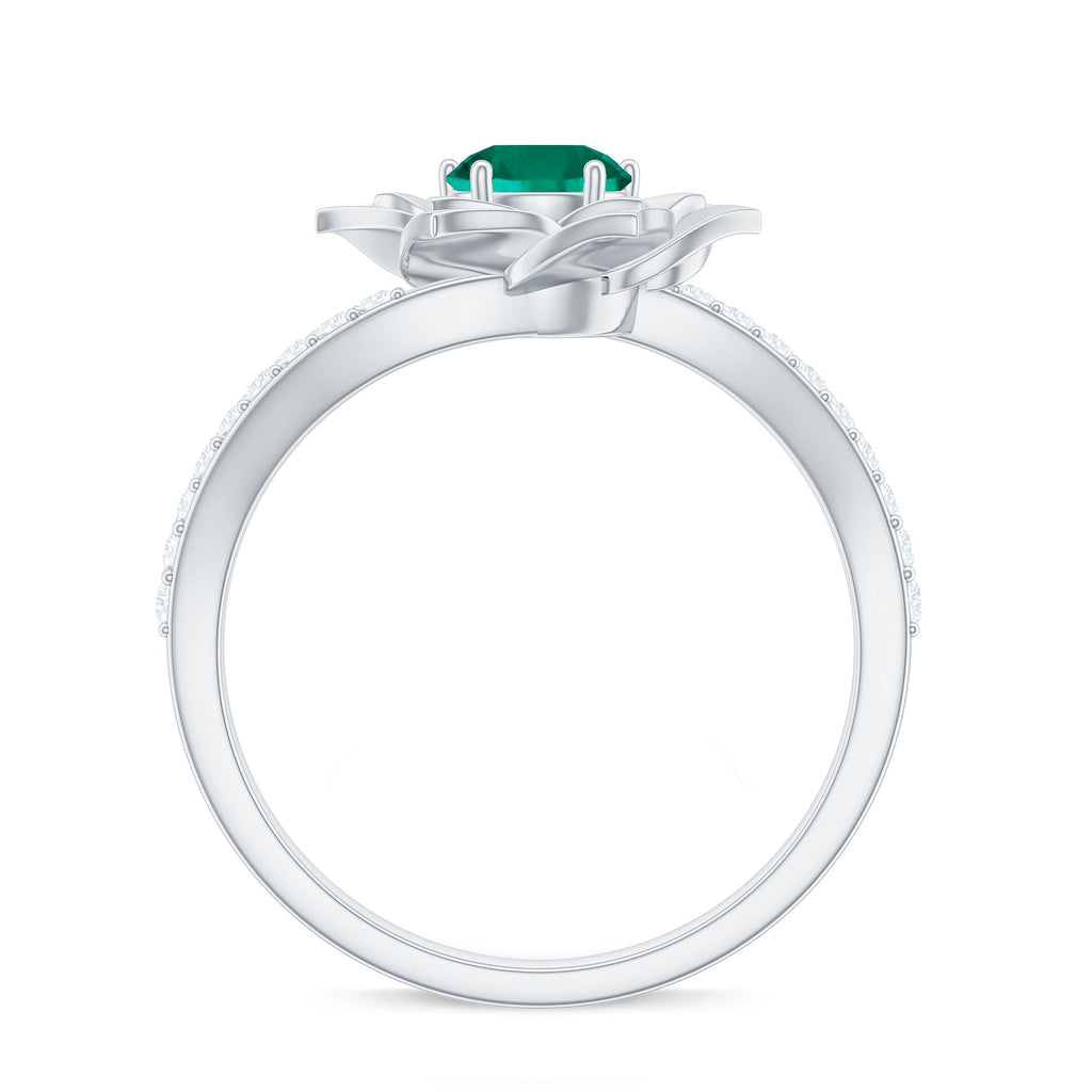 Certified Lab Grown Emerald Diamond Flower Engagement Ring with Bypass Shank