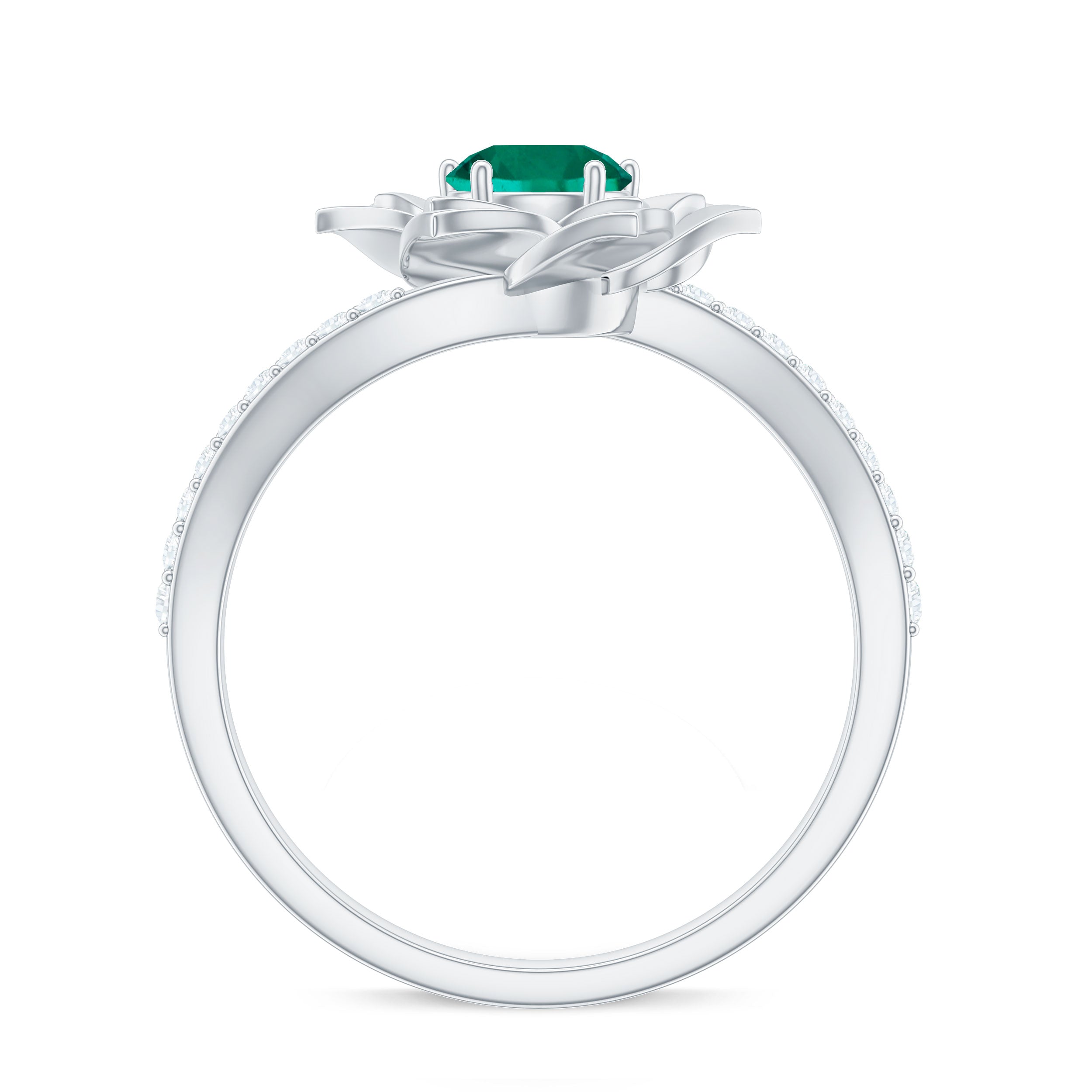 Certified Lab Grown Emerald Diamond Flower Engagement Ring with Bypass Shank