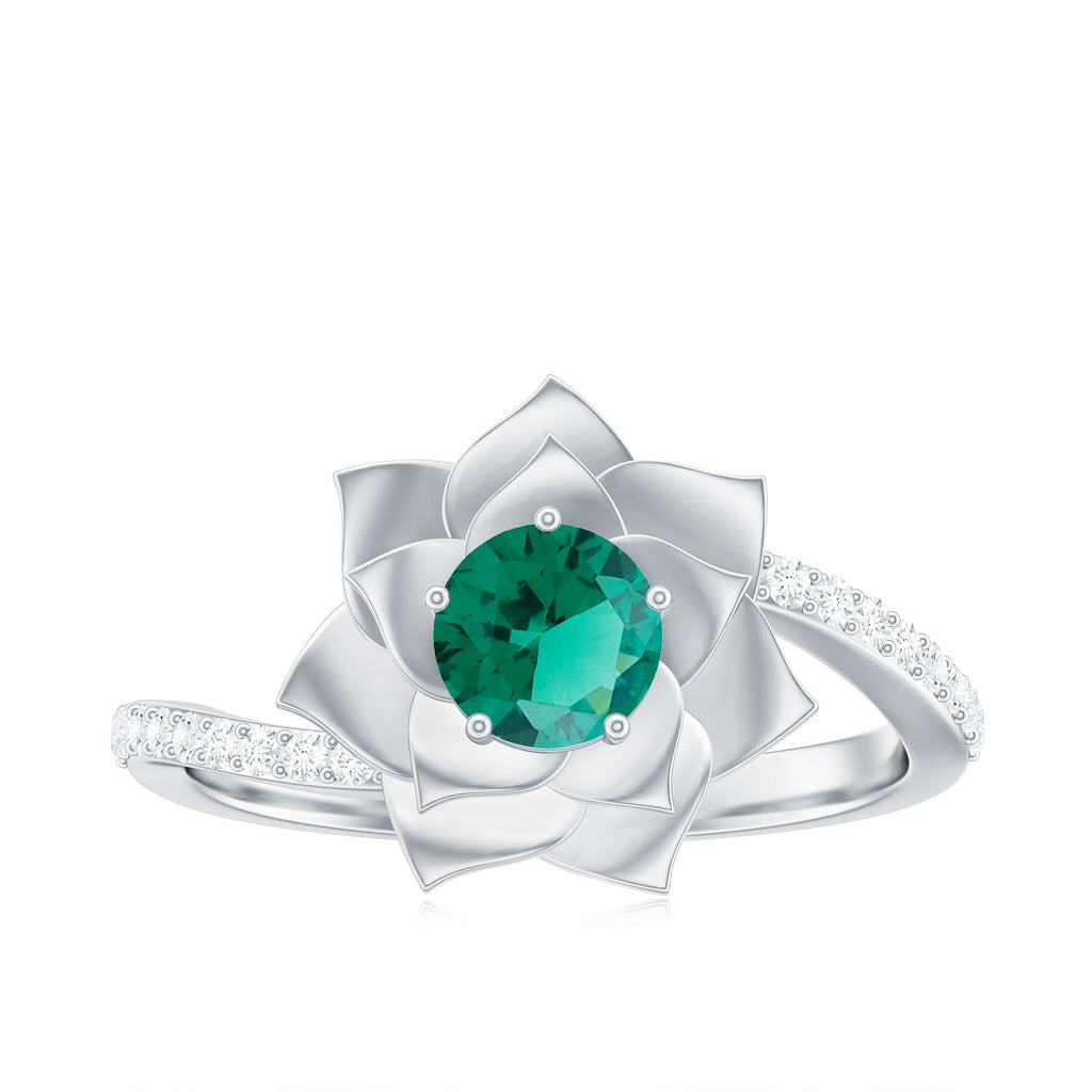 Certified Lab Grown Emerald Diamond Flower Engagement Ring with Bypass Shank
