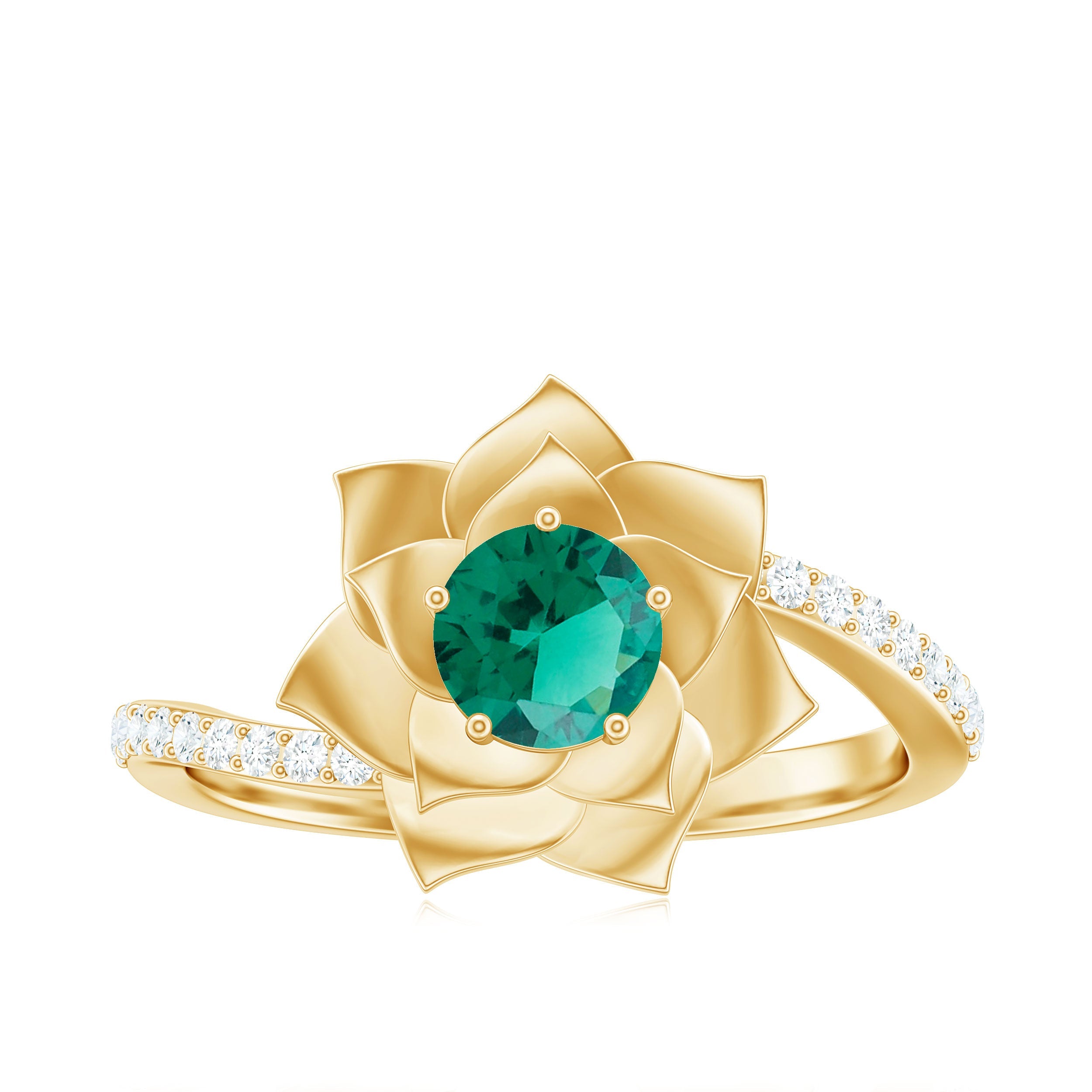 Certified Lab Grown Emerald Diamond Flower Engagement Ring with Bypass Shank