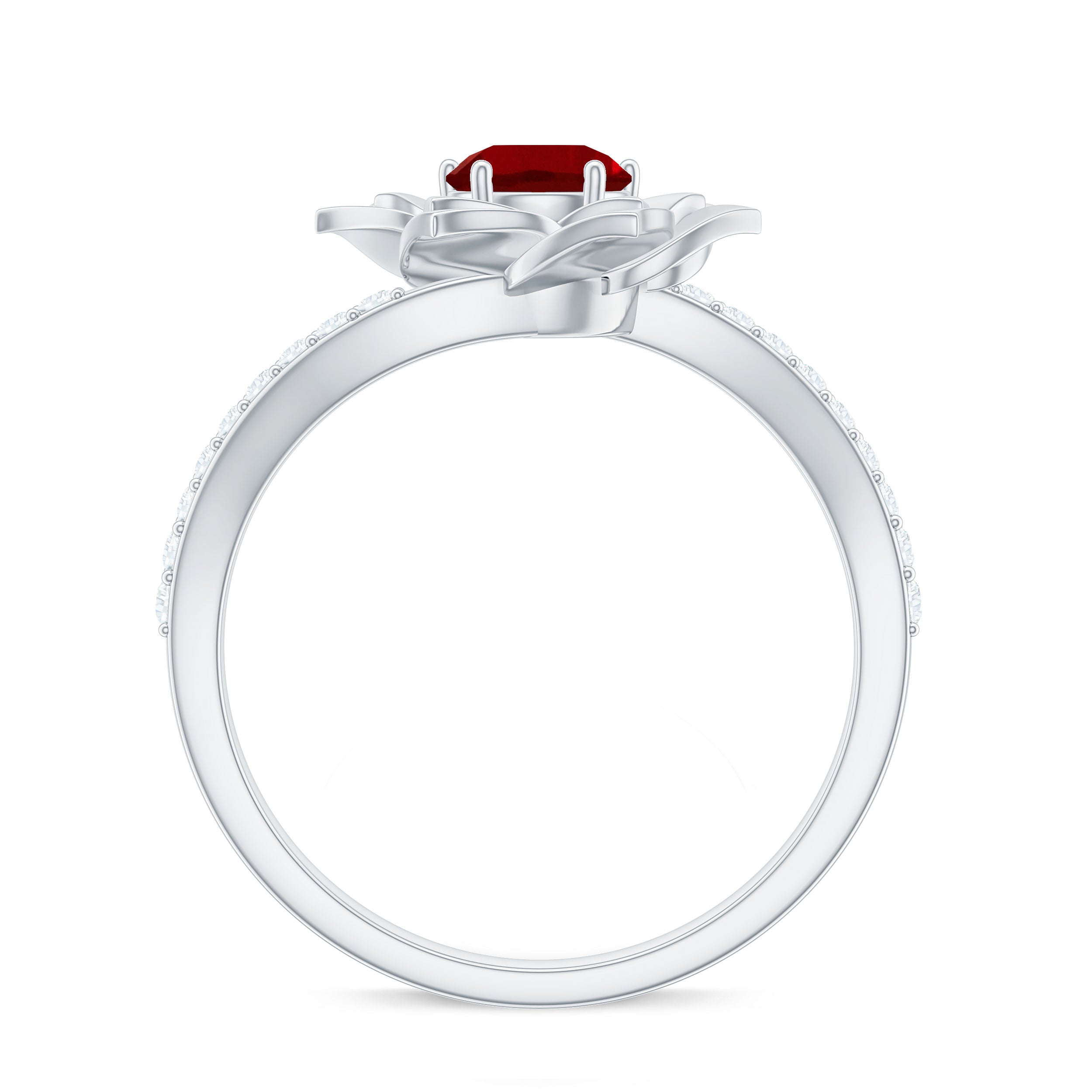Lab Created Ruby Rose Flower Engagement Ring With Certificate