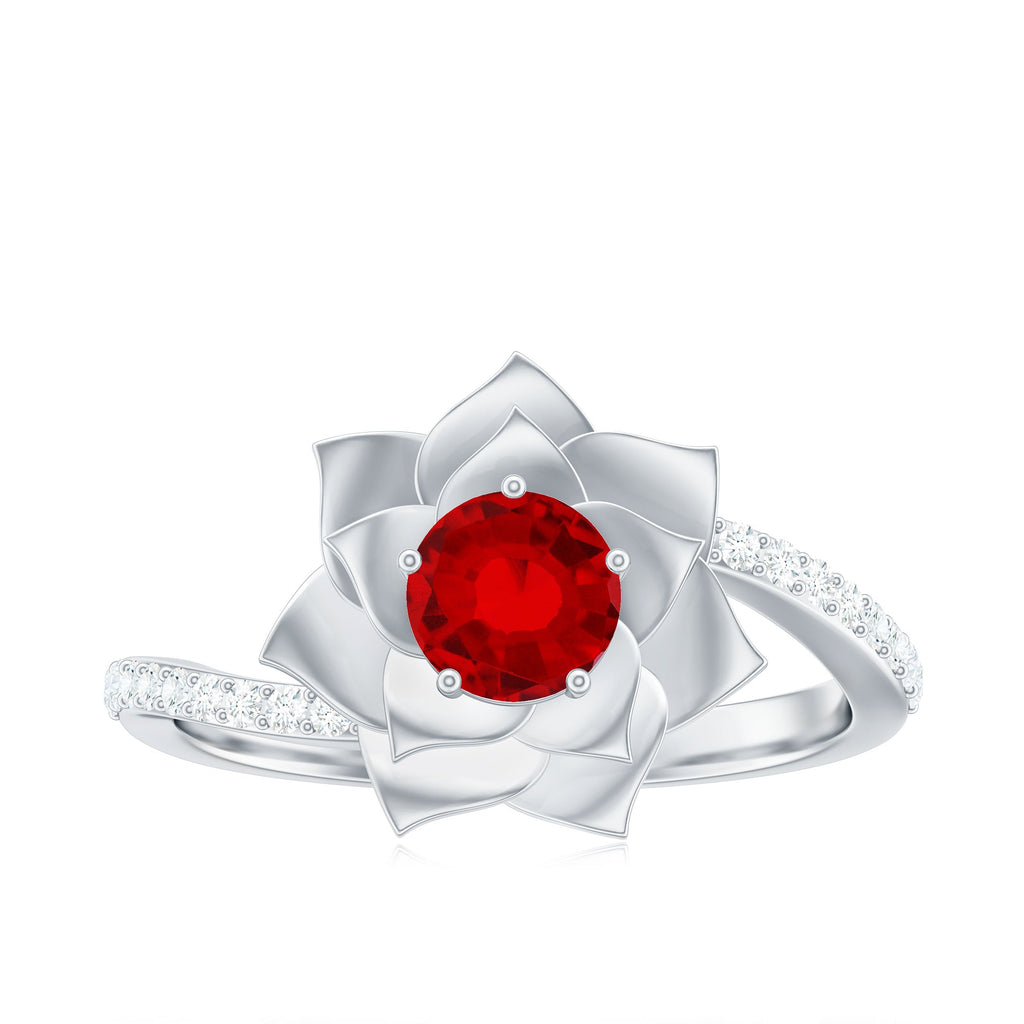 Lab Created Ruby Rose Flower Engagement Ring With Certificate