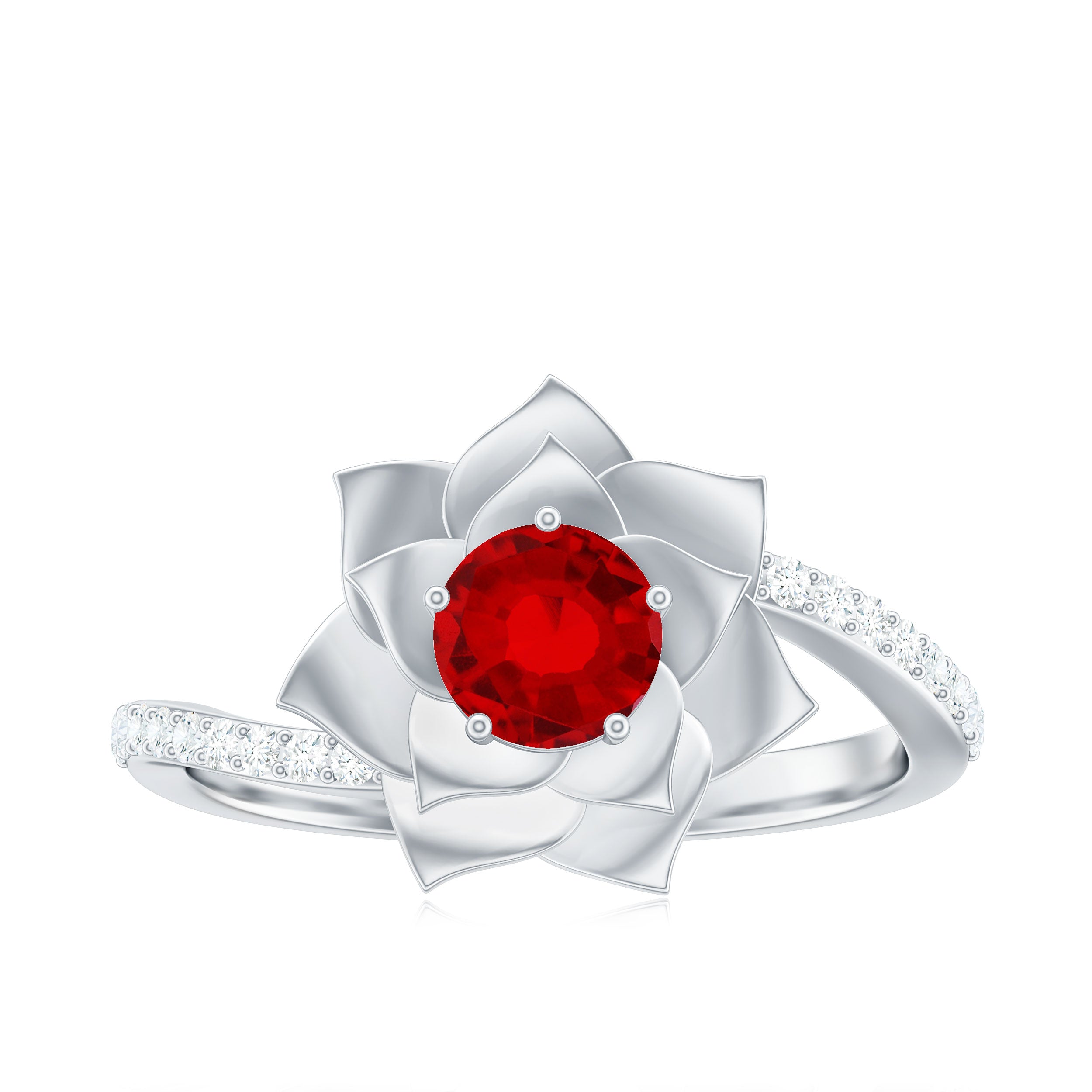 Lab Created Ruby Rose Flower Engagement Ring With Certificate