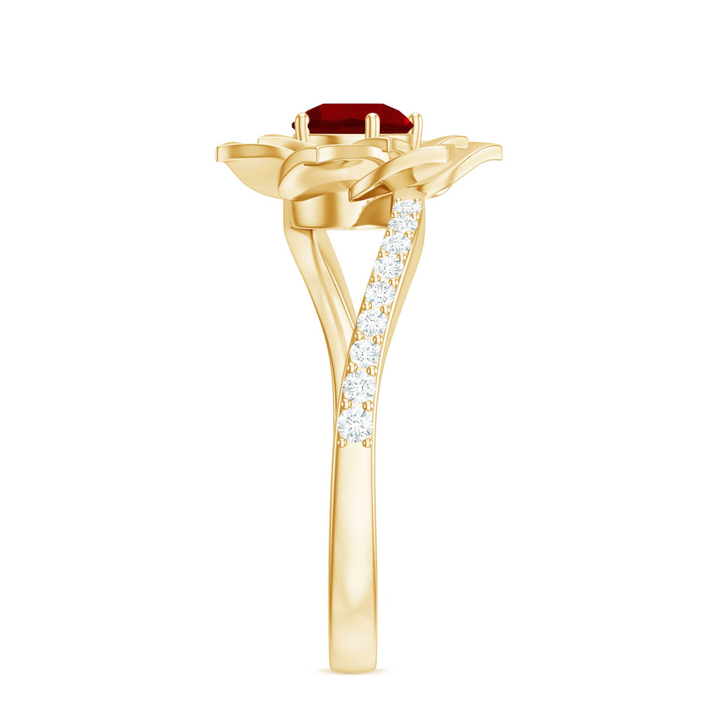 Lab Created Ruby Rose Flower Engagement Ring With Certificate
