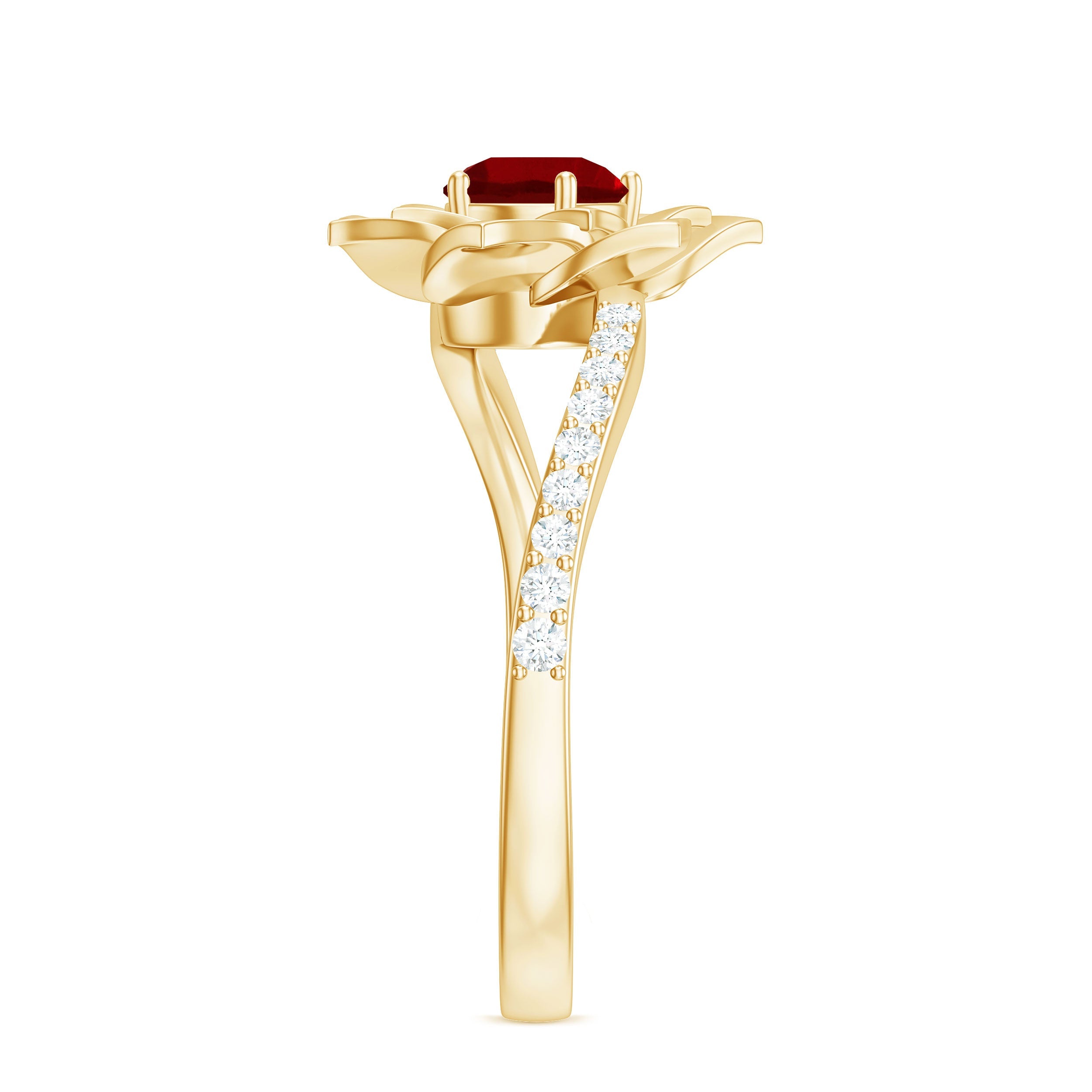 Lab Created Ruby Rose Flower Engagement Ring With Certificate