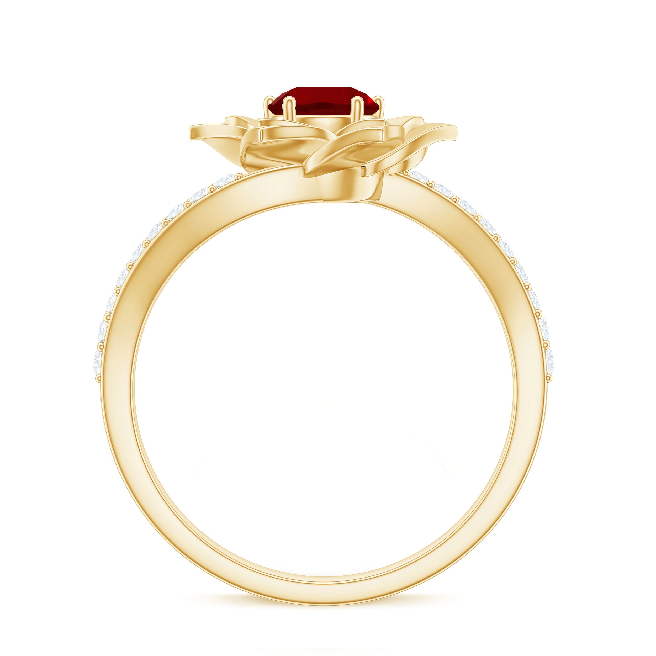 Lab Created Ruby Rose Flower Engagement Ring With Certificate