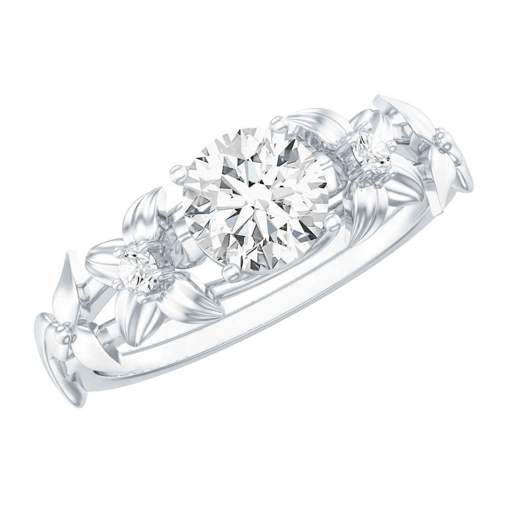 Round Cut 6 MM Moissanite Floral Engagement Ring