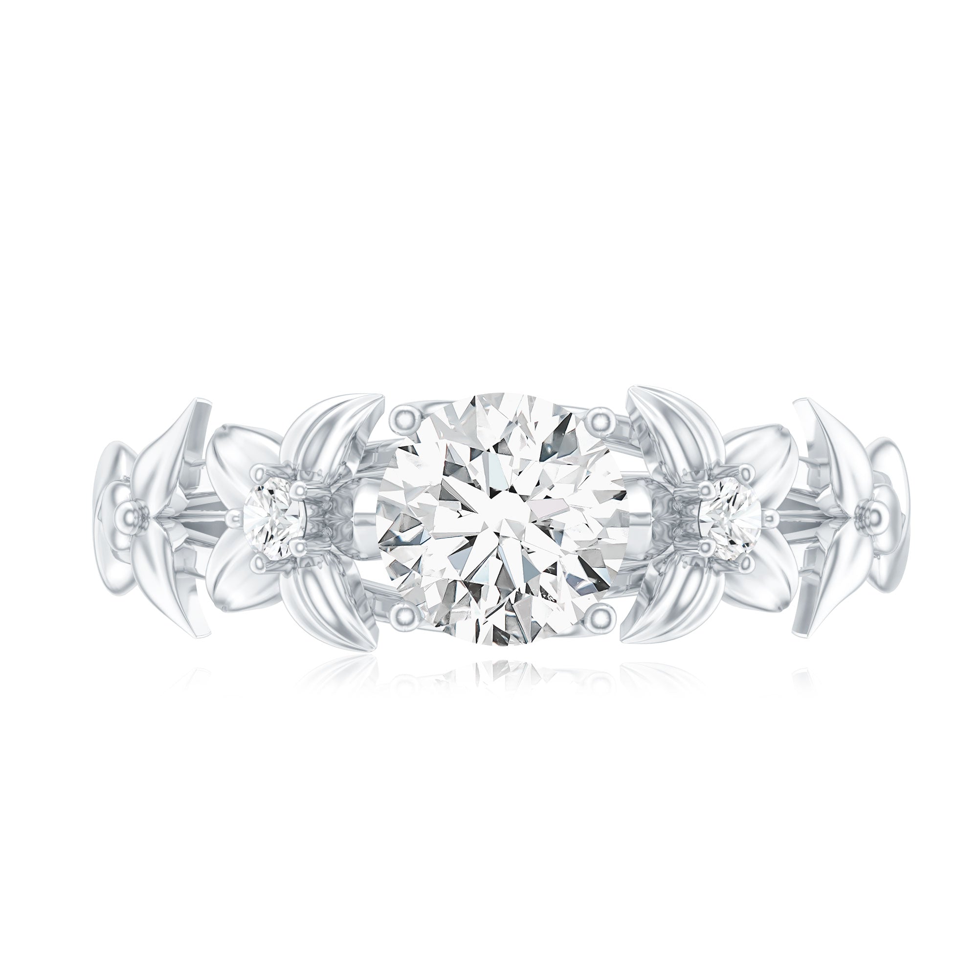 Round Cut 6 MM Moissanite Floral Engagement Ring
