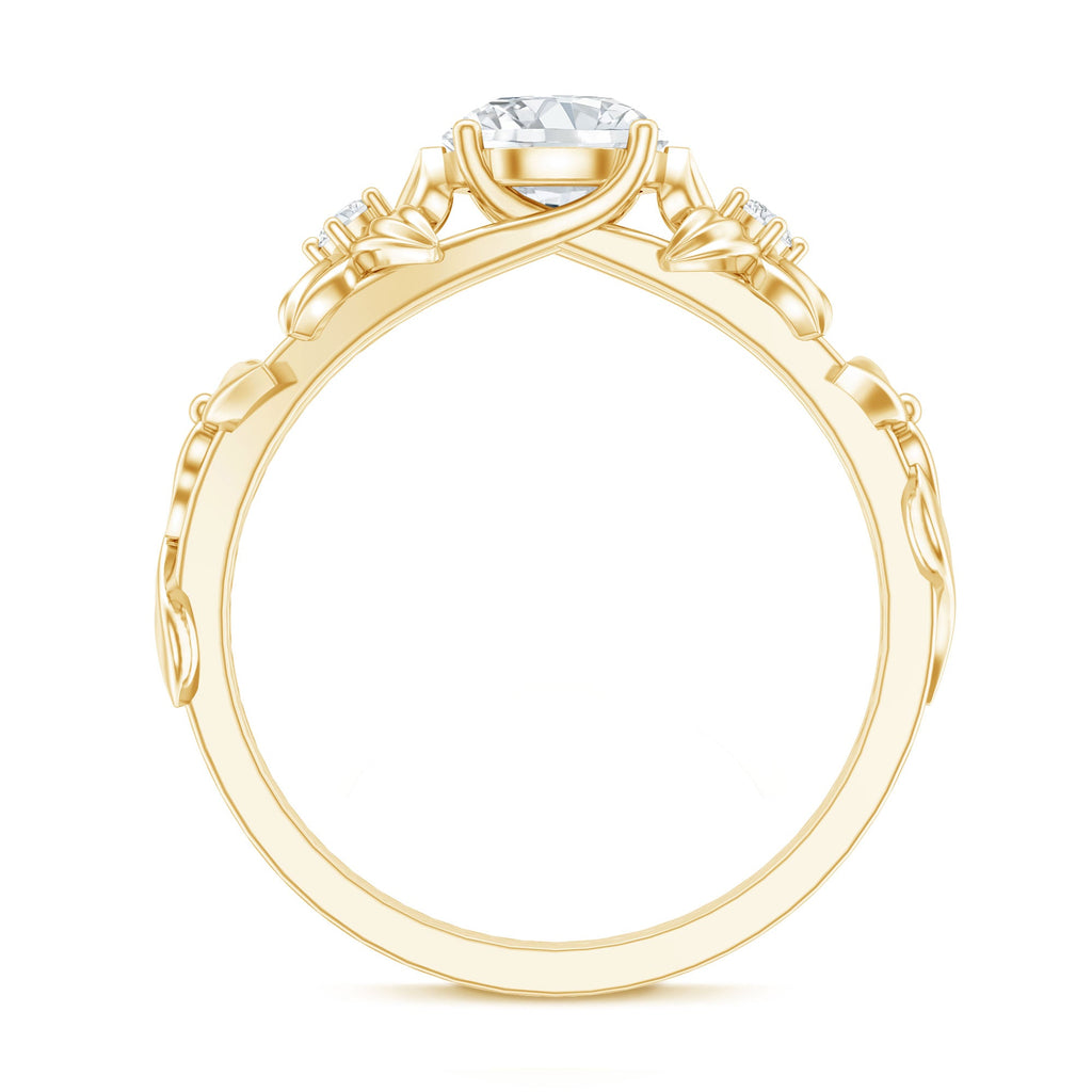 Round Cut 6 MM Moissanite Floral Engagement Ring