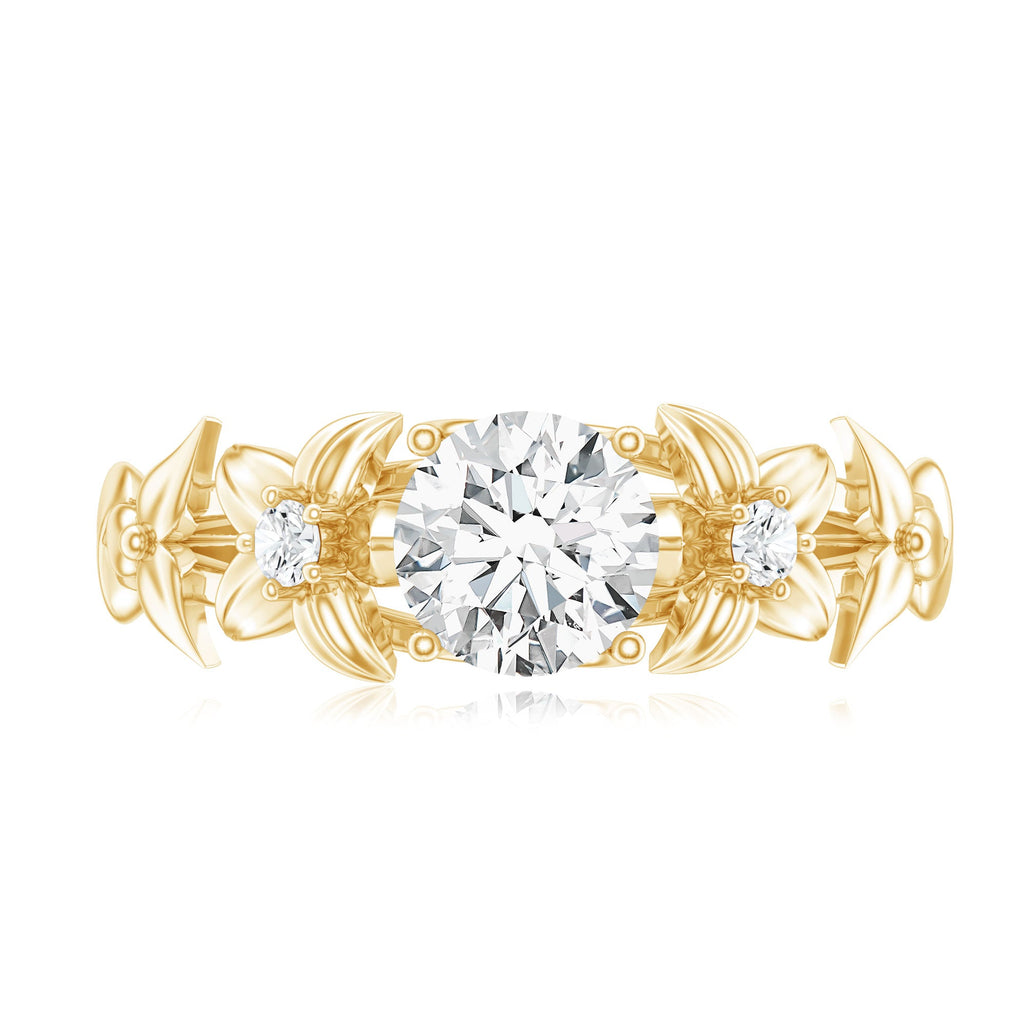 Round Cut 6 MM Moissanite Floral Engagement Ring