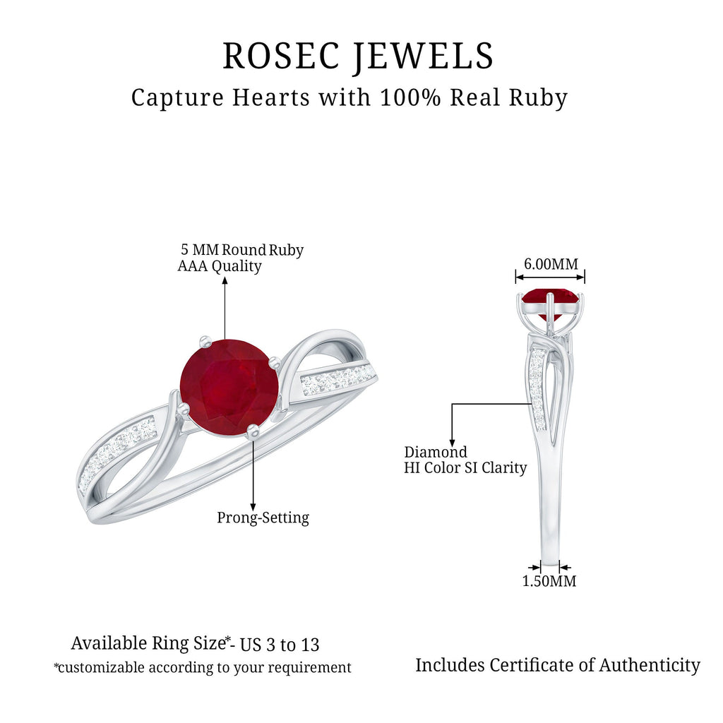 Infinity Shank Ruby Solitaire Engagement Ring with Diamond