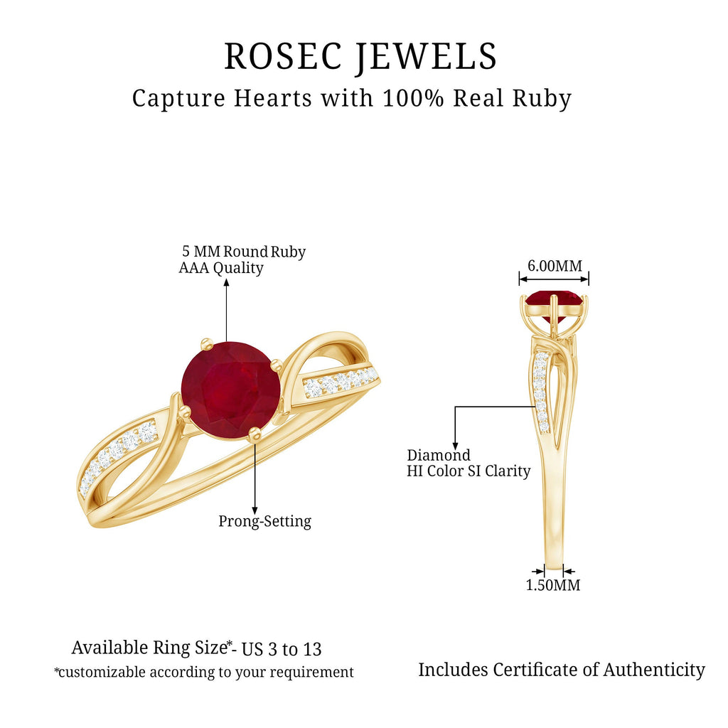 Infinity Shank Ruby Solitaire Engagement Ring with Diamond