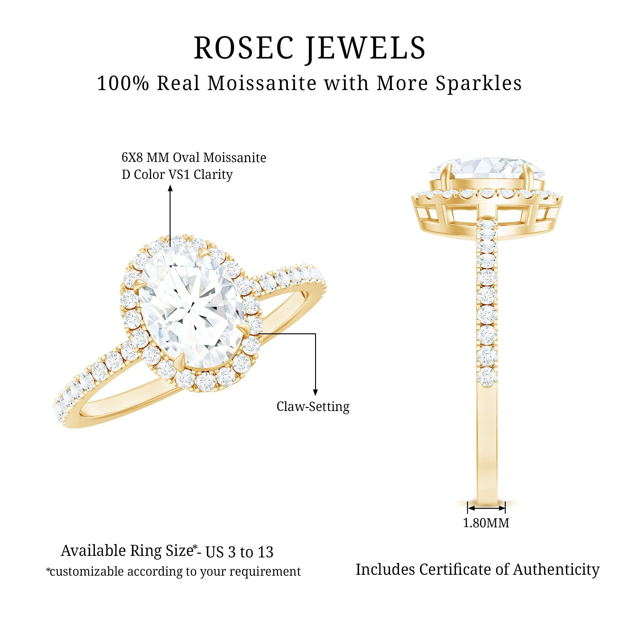 Brilliant Cut Moissanite Oblong Engagement Ring With Certificate