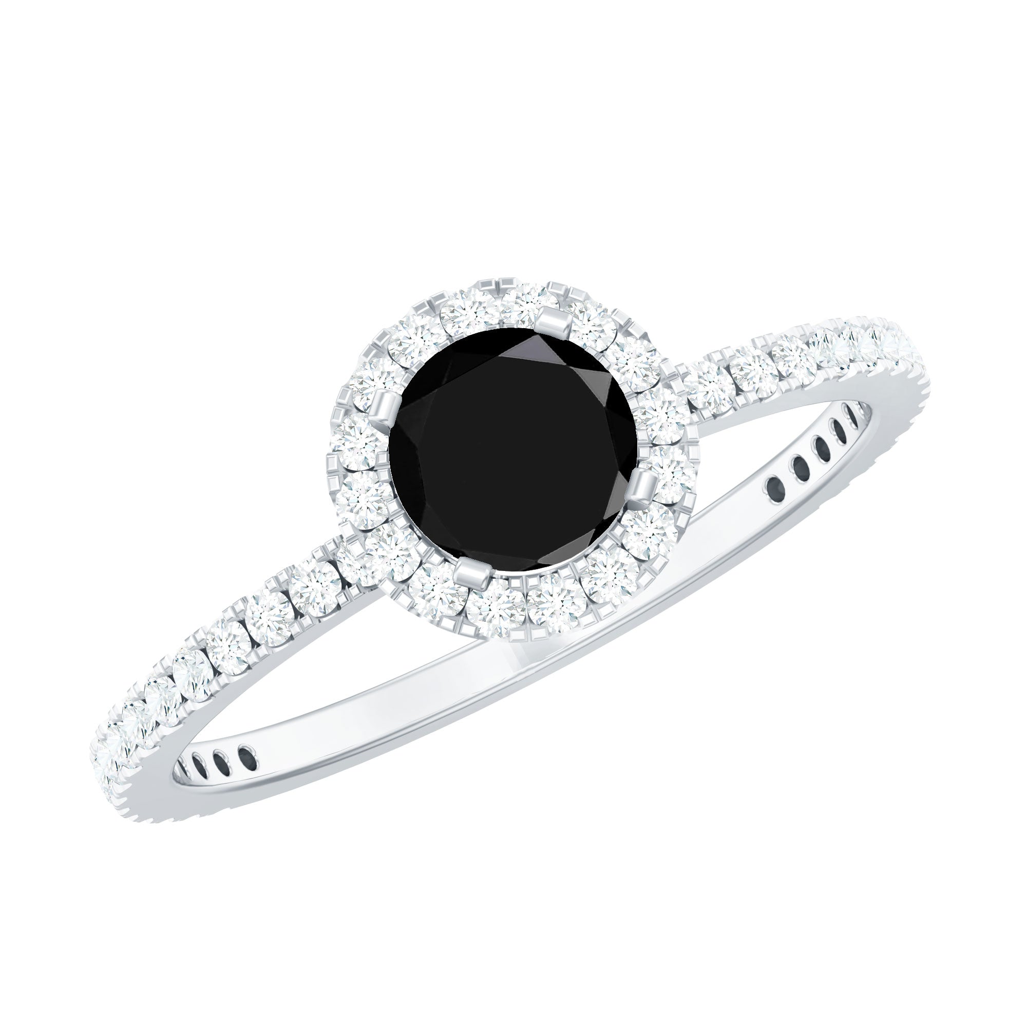 Black Spinel Minimal Engagement Ring with Diamond Halo