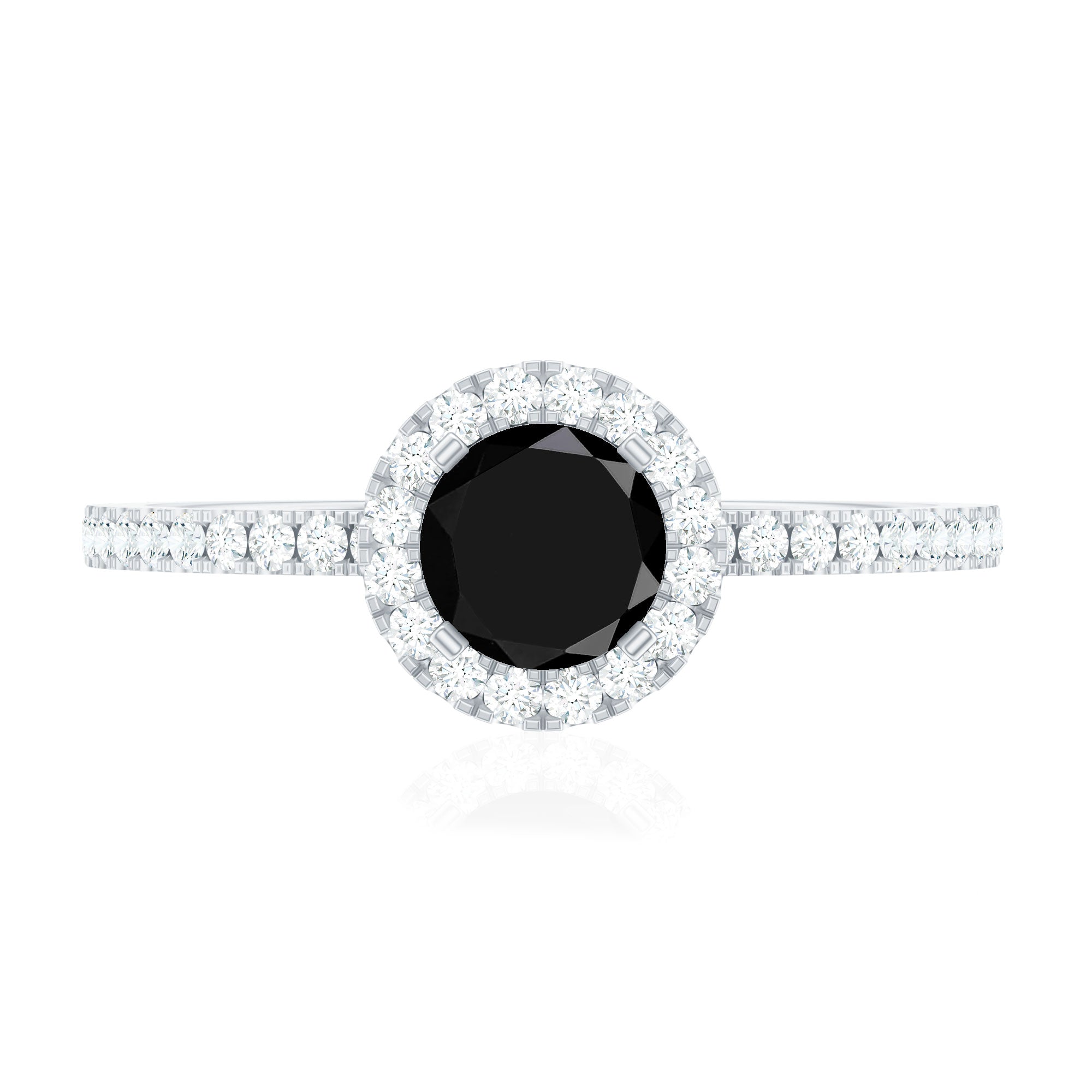 Black Spinel Minimal Engagement Ring with Diamond Halo
