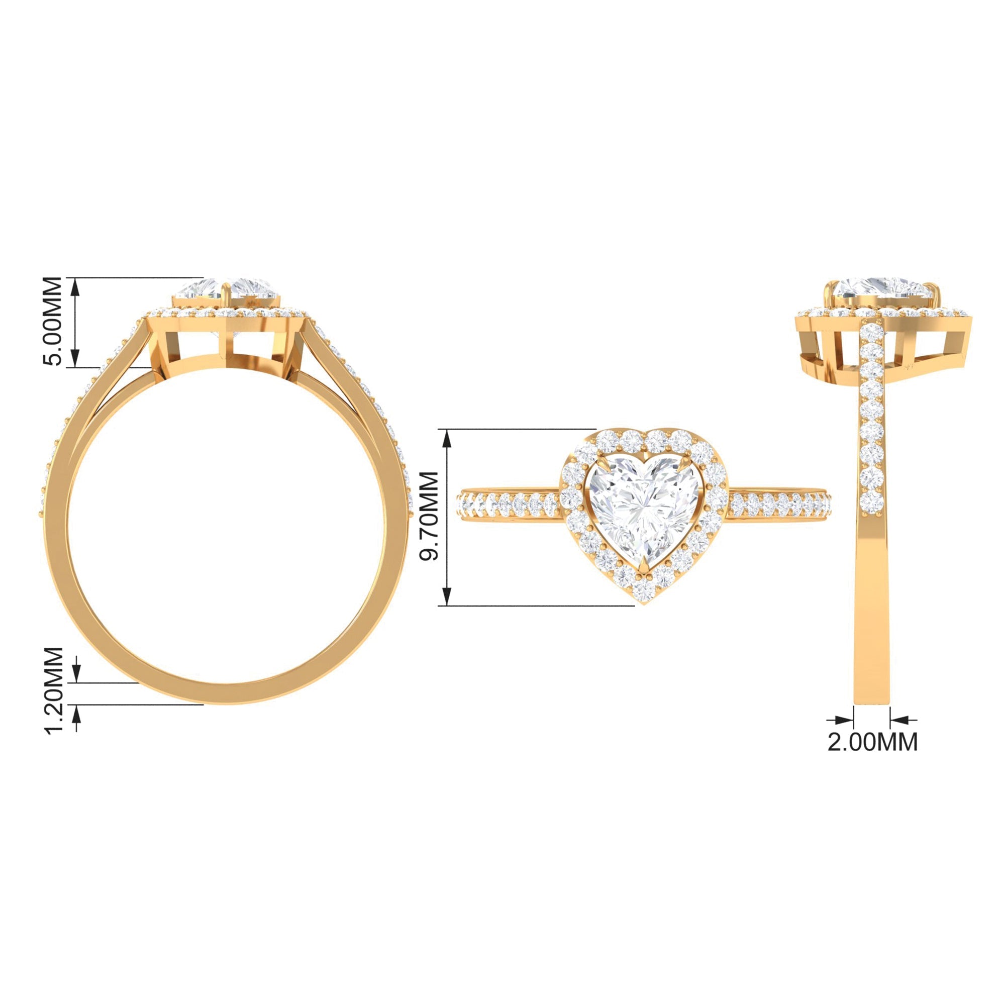 1.50 CT Heart Shape Cubic Zirconia Engagement Ring with Accent