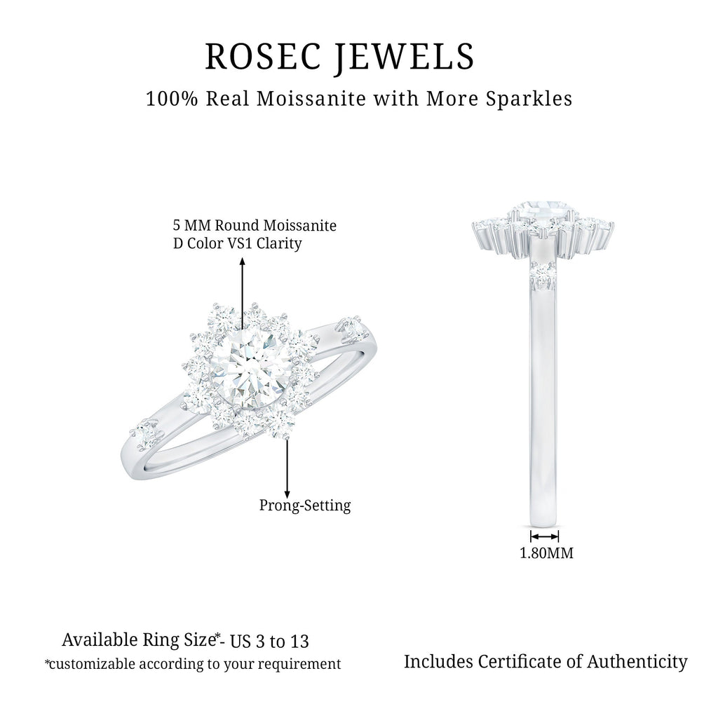 Round Moissanite Engagement Ring with Halo