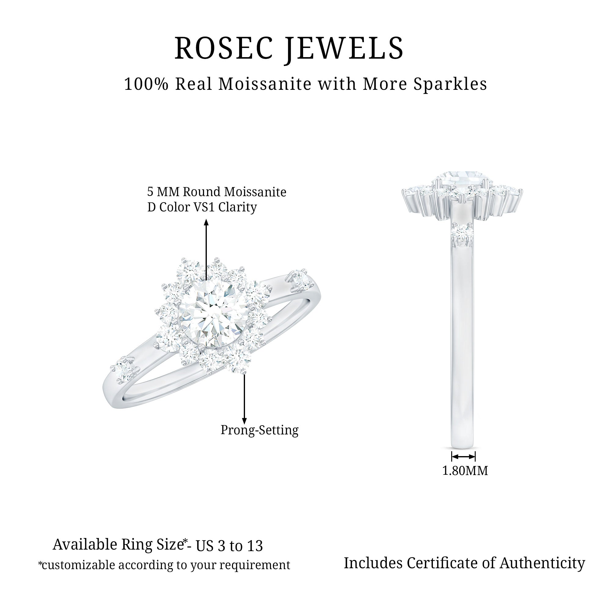 Round Moissanite Engagement Ring with Halo