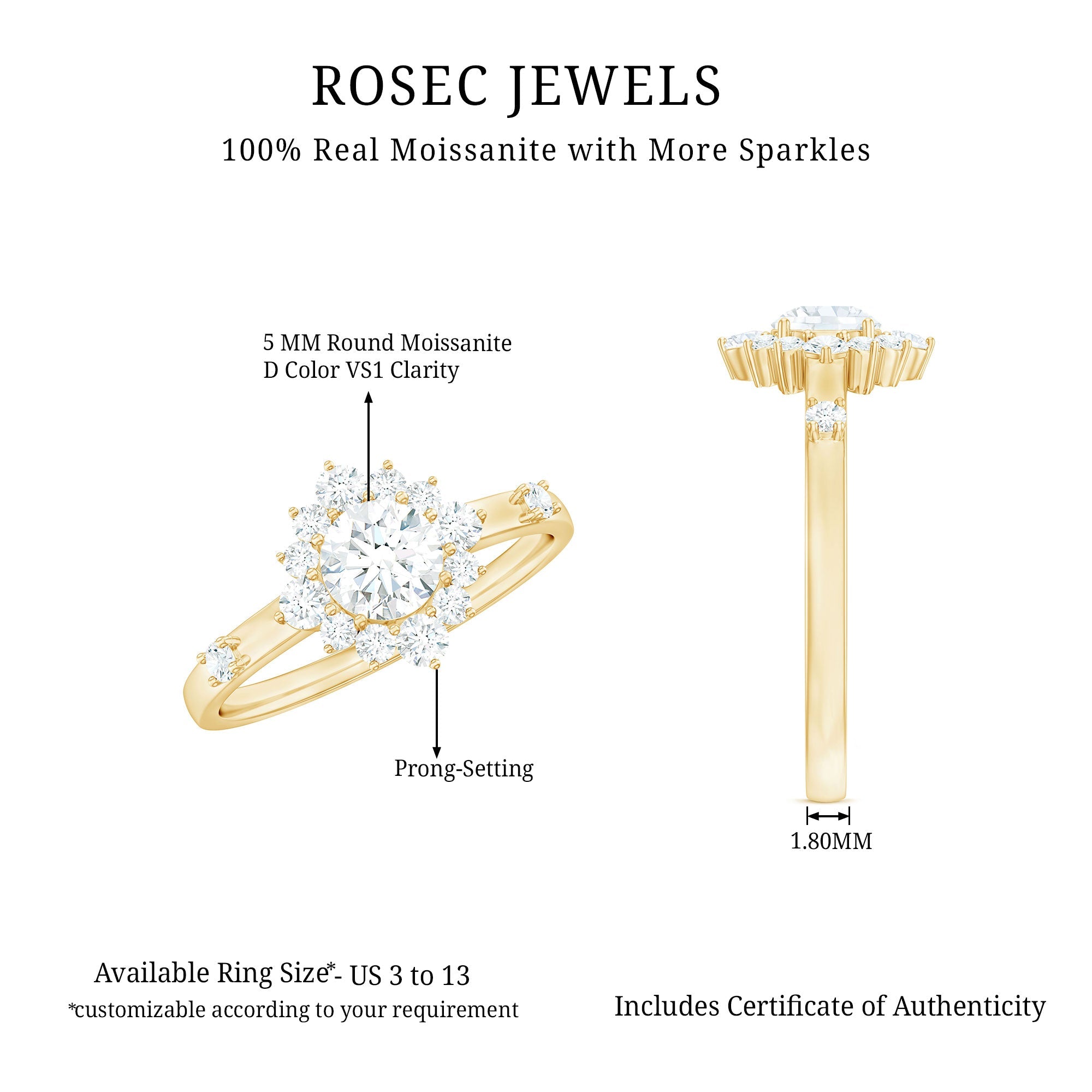 Round Moissanite Engagement Ring with Halo