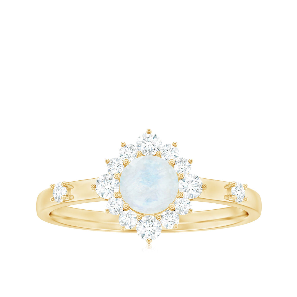 1 CT Round Moonstone and Diamond Halo Engagement Ring