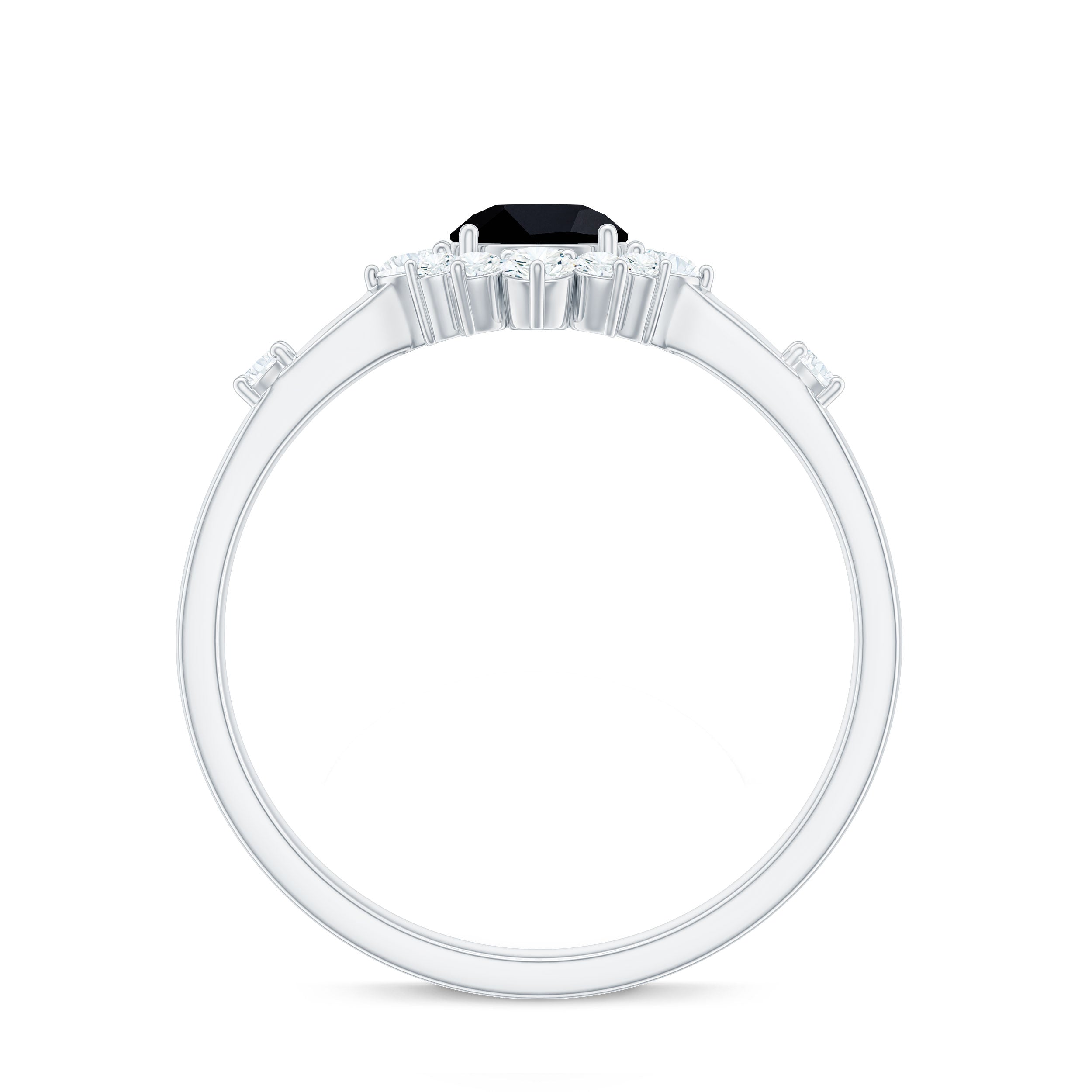 Natural Black Spinel Promise Ring with Diamond Halo