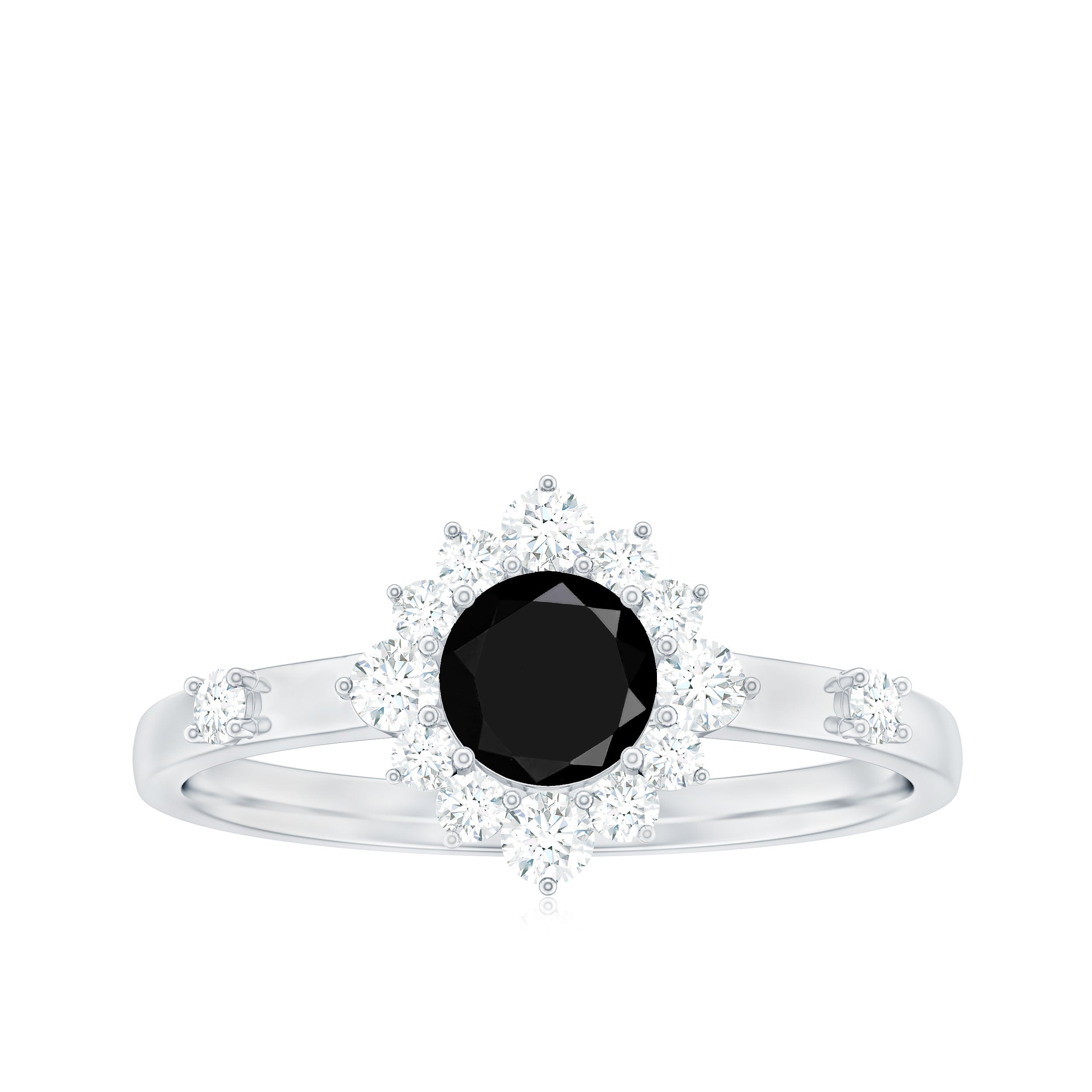 Natural Black Spinel Promise Ring with Diamond Halo