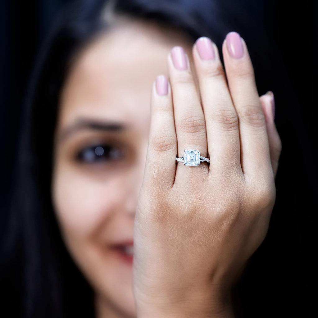 3.50 CT Asscher Cut Zircon Solitaire Engagement Ring in Infinity Shank