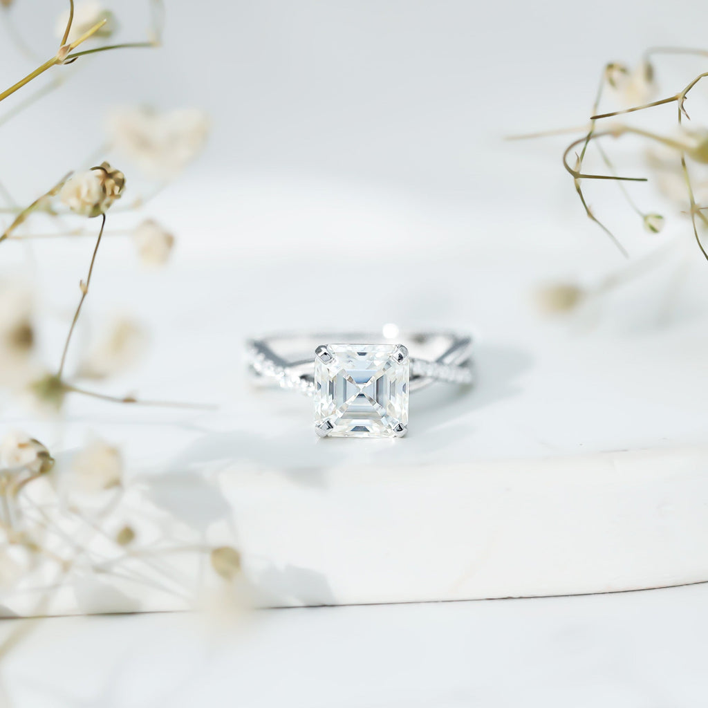 3.50 CT Asscher Cut Zircon Solitaire Engagement Ring in Infinity Shank